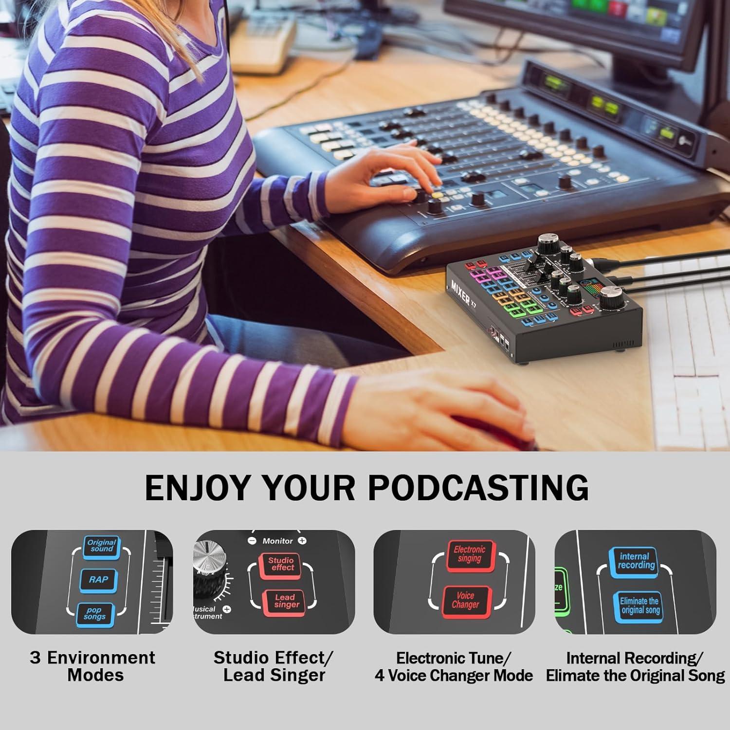 Mezclador de Audio RHM X7 con Phantom 48V y Efectos