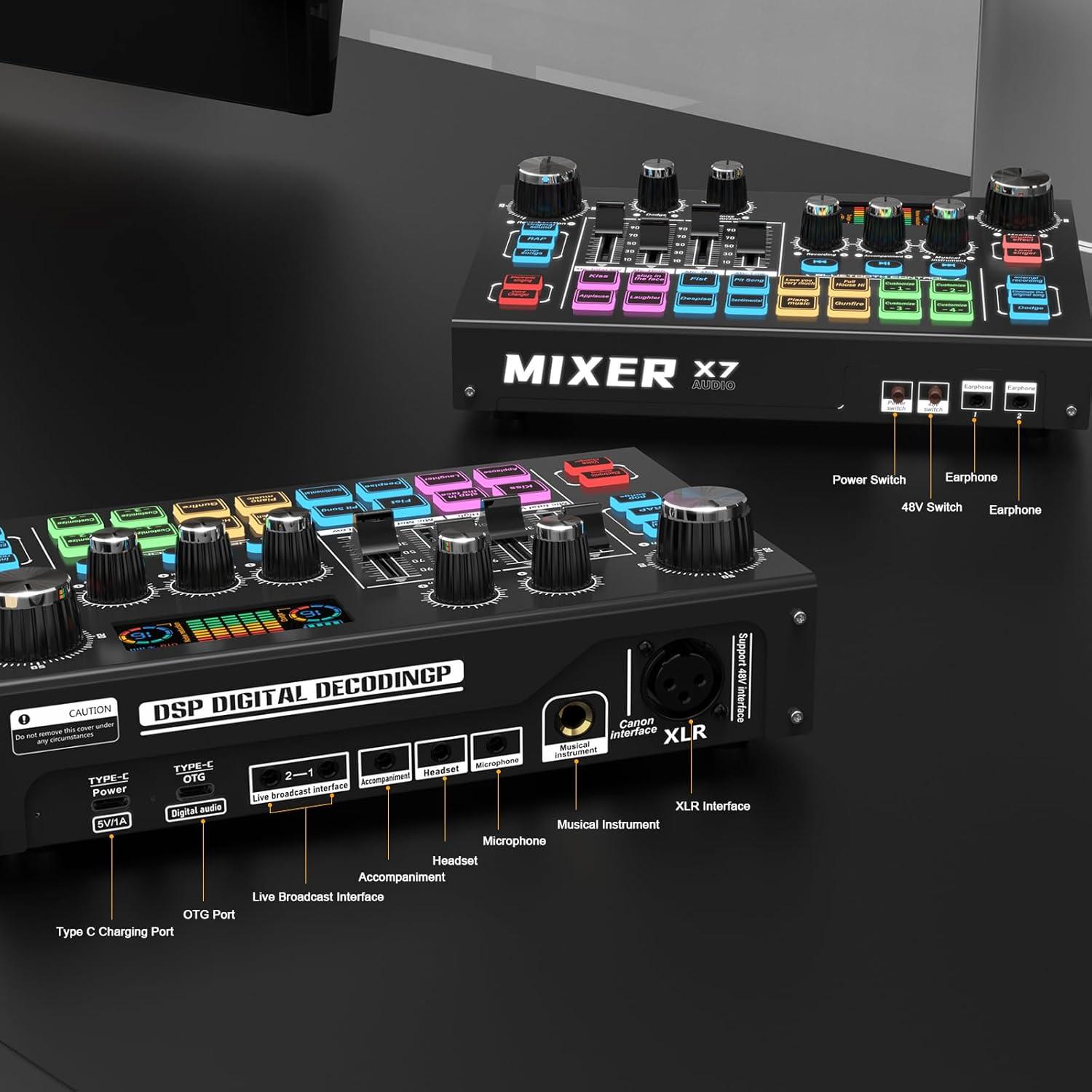 Mezclador de Audio RHM X7 con Phantom 48V y Efectos