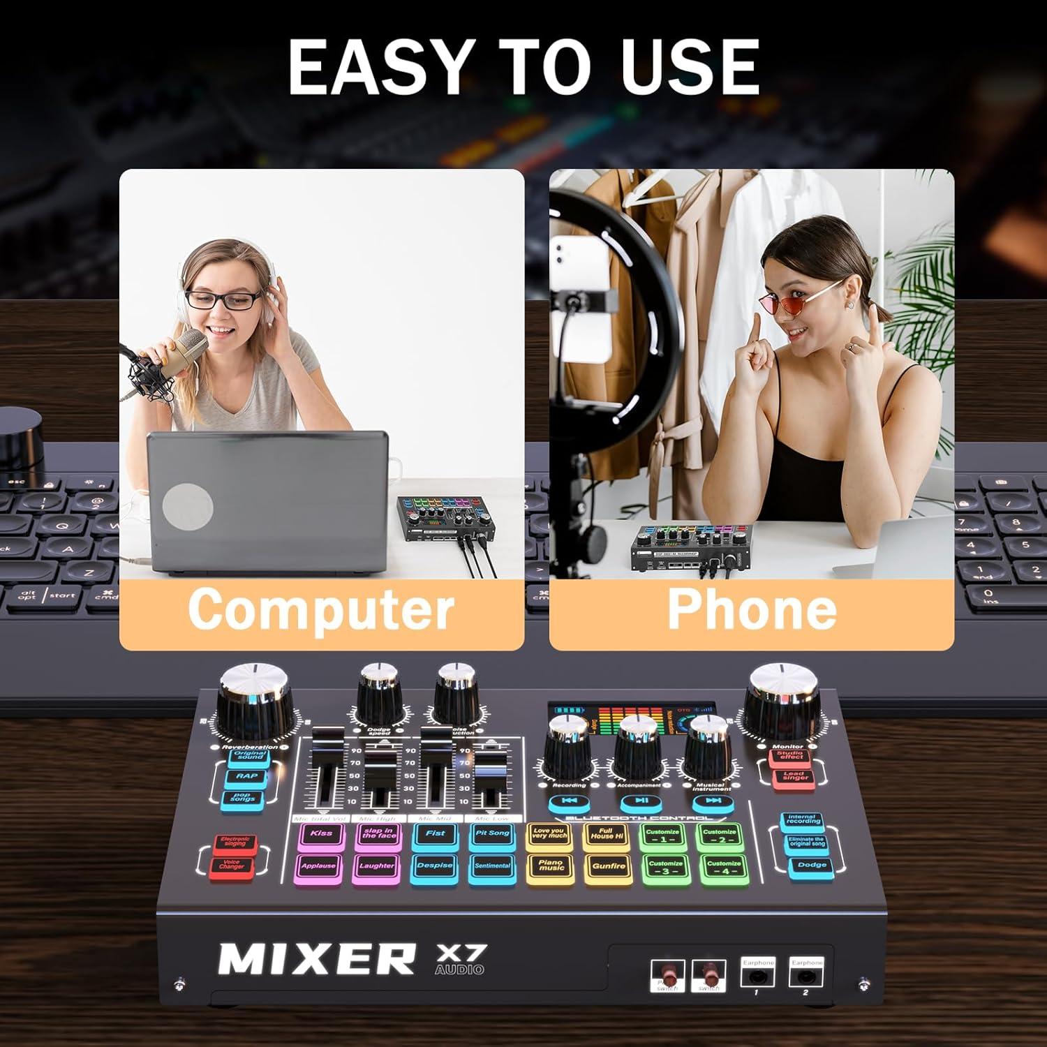 Mezclador de Audio RHM X7 con Phantom 48V y Efectos