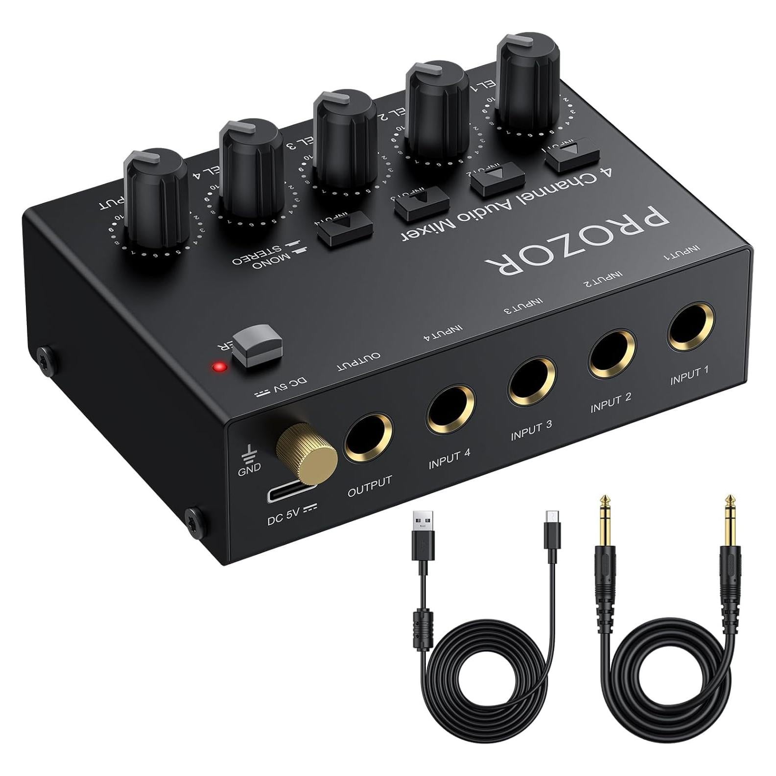 Mezclador de Audio PROZOR 4 Canales USB-C Compacto Bajo Ruido