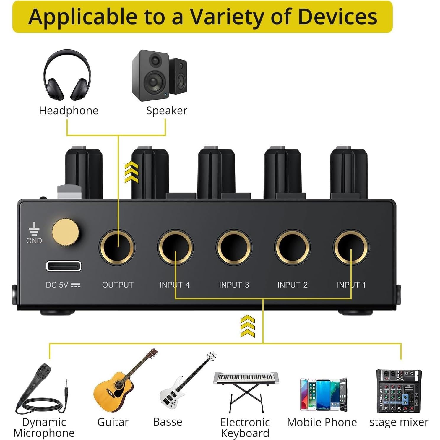 Mezclador de Audio PROZOR 4 Canales USB-C Compacto Bajo Ruido