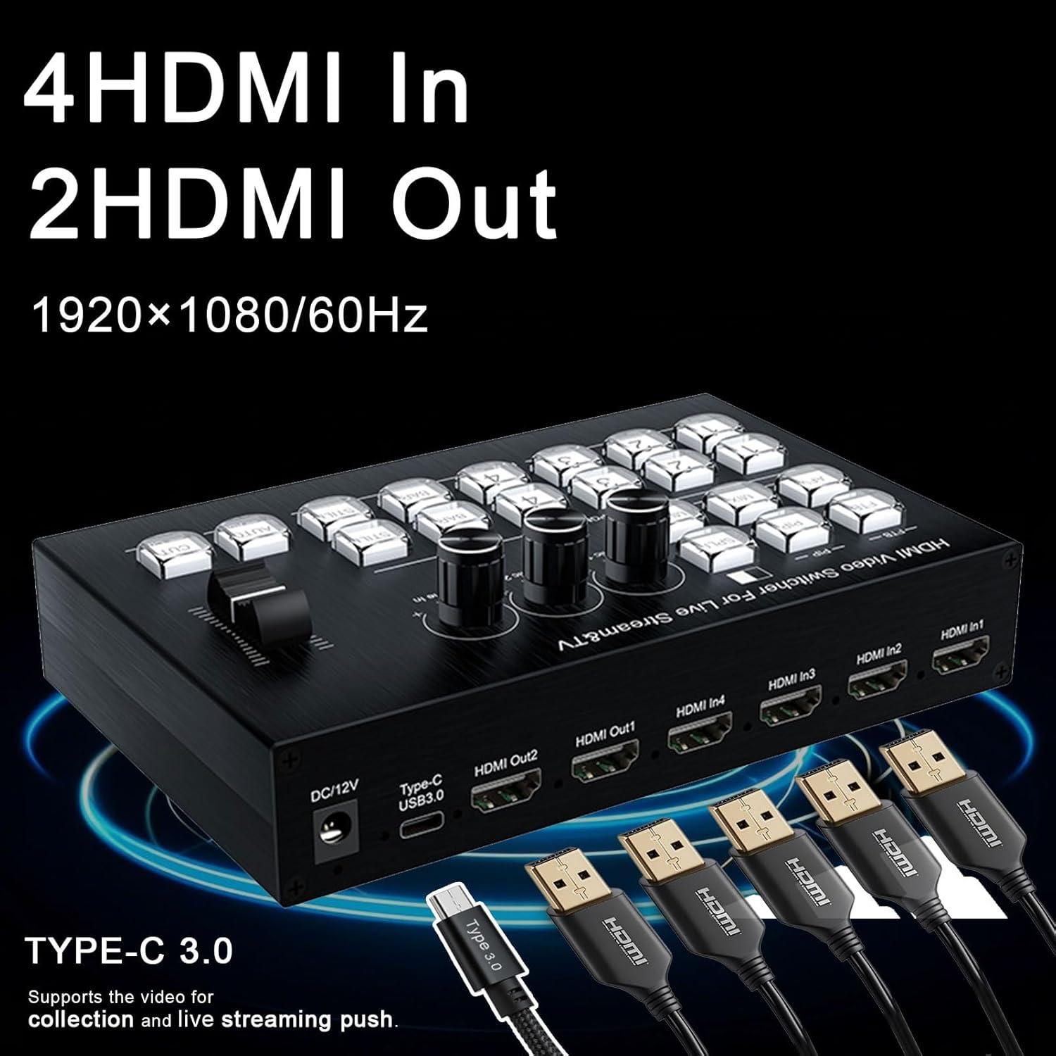 Mezclador de Video HDMI RIJER 4 Canales 1080P 60Hz
