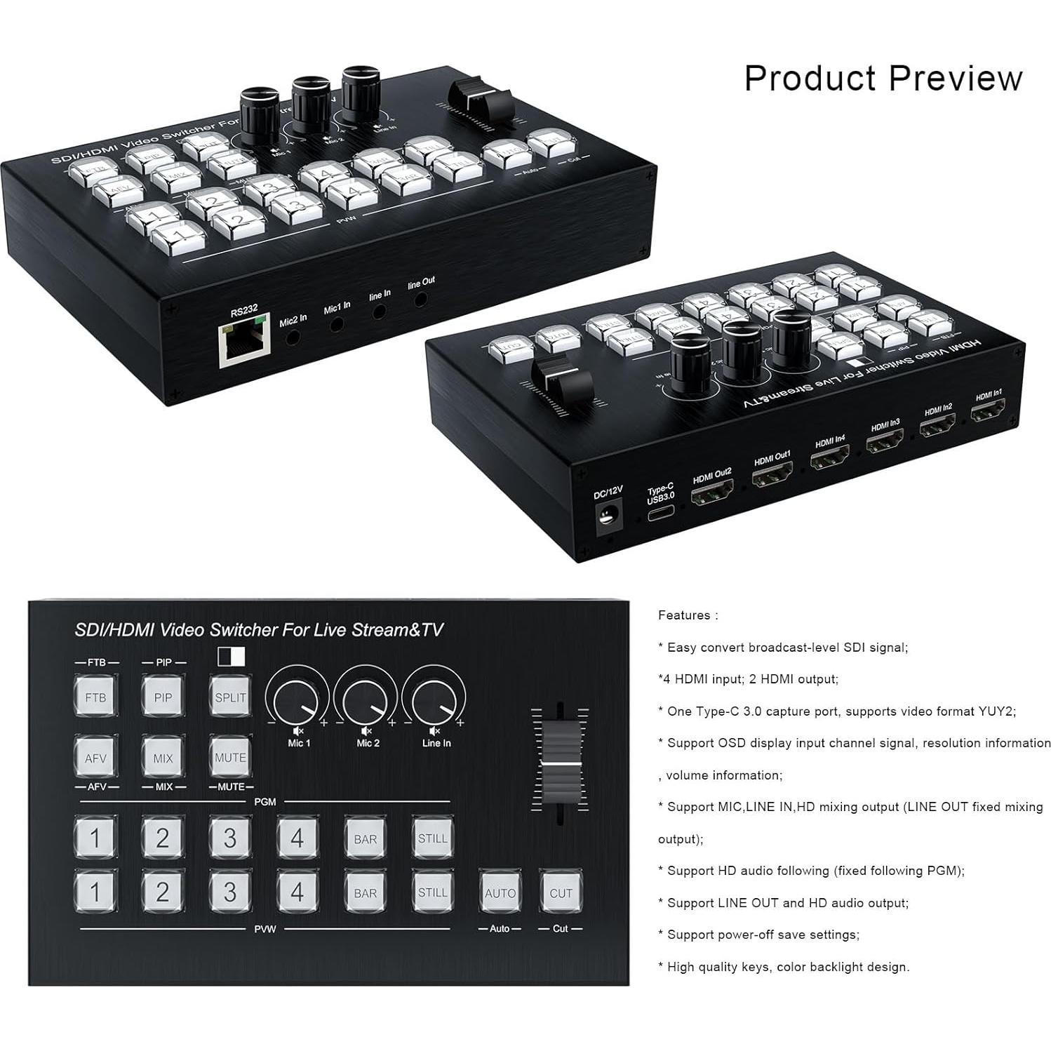 Mezclador de Video HDMI RIJER 4 Canales 1080P 60Hz