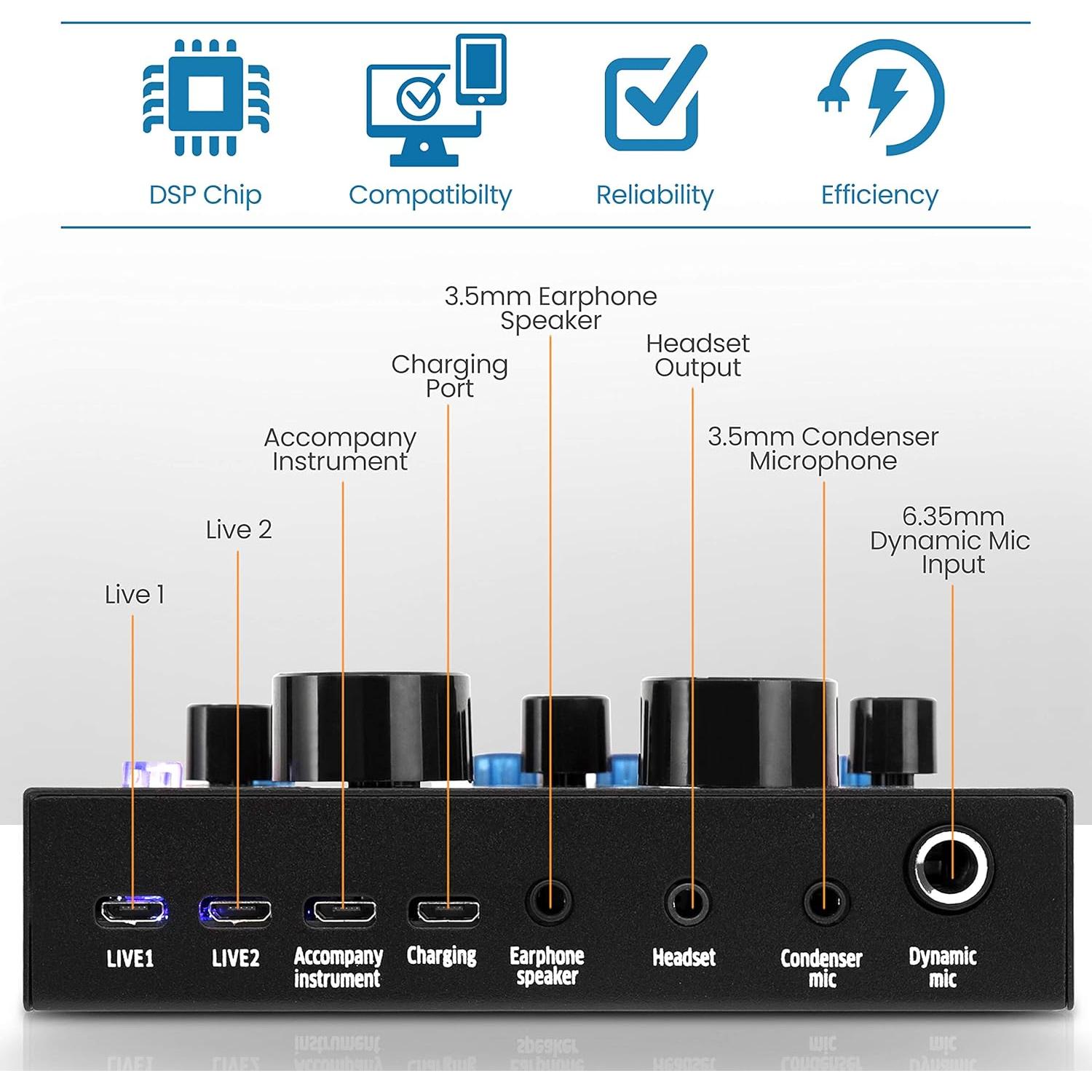 Mezclador de Audio Pyle PKSCRD208 Bluetooth 12 Efectos Sonido
