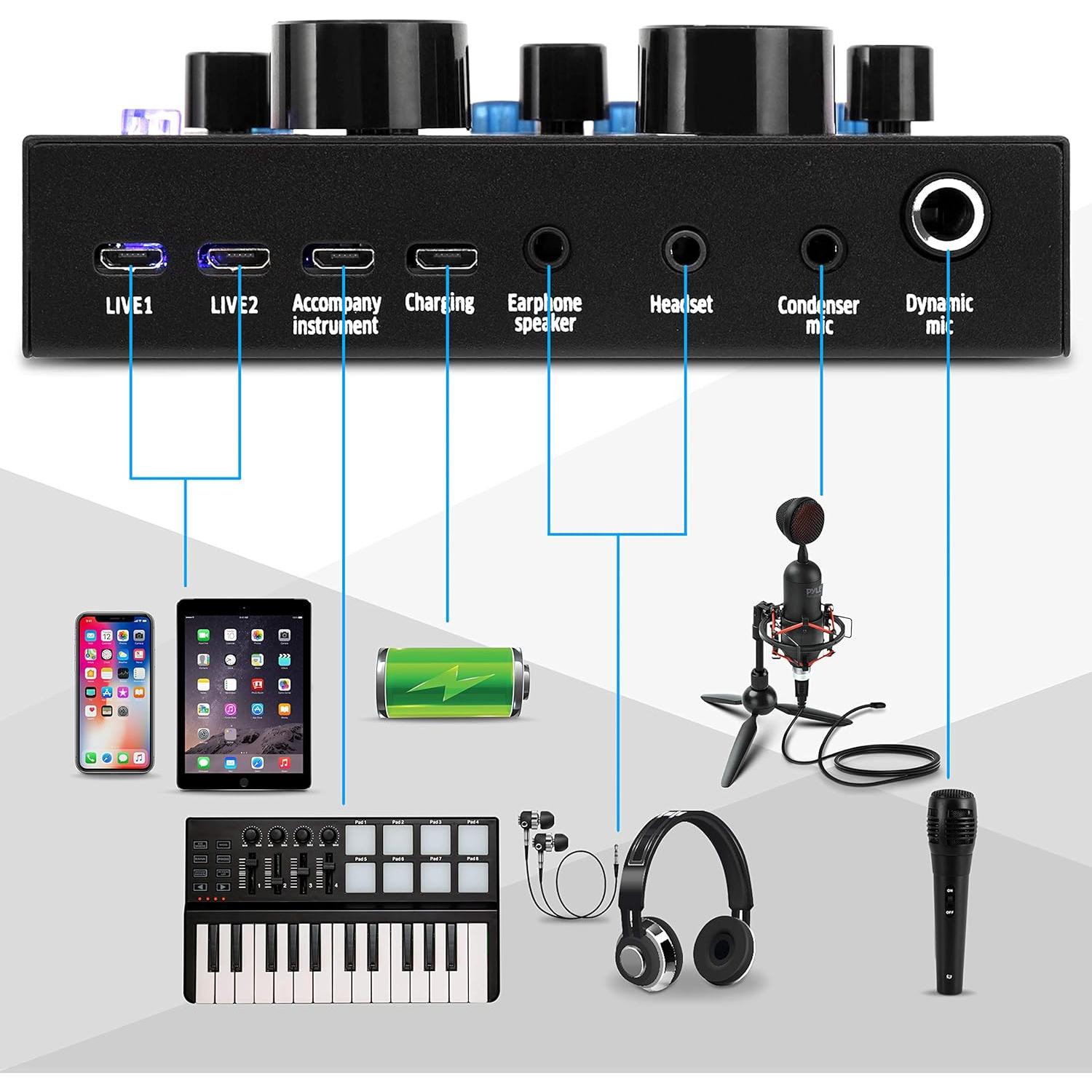 Mezclador de Audio Pyle PKSCRD208 Bluetooth 12 Efectos Sonido