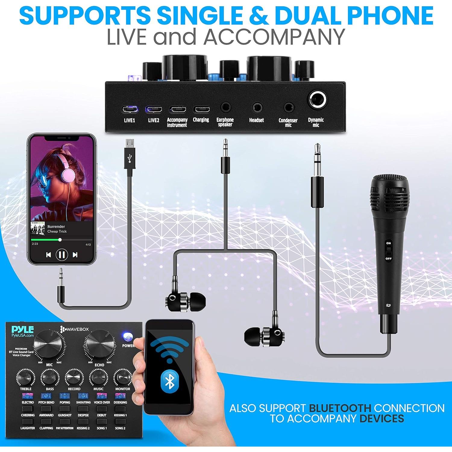 Mezclador de Audio Pyle PKSCRD208 Bluetooth 12 Efectos Sonido