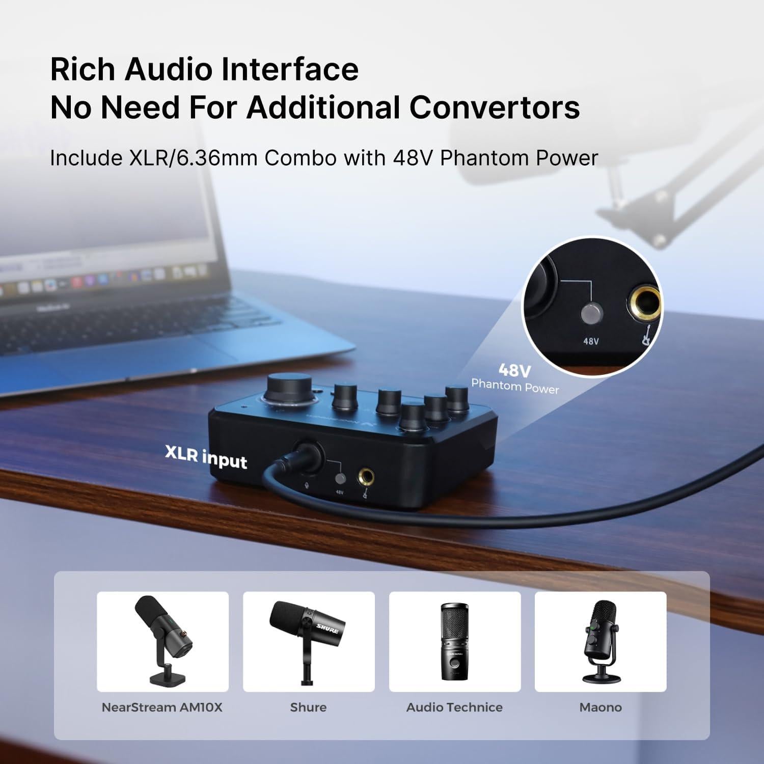 Interfaz de Audio AMIX20B - Mezclador 8 Canales, Bluetooth, 48V