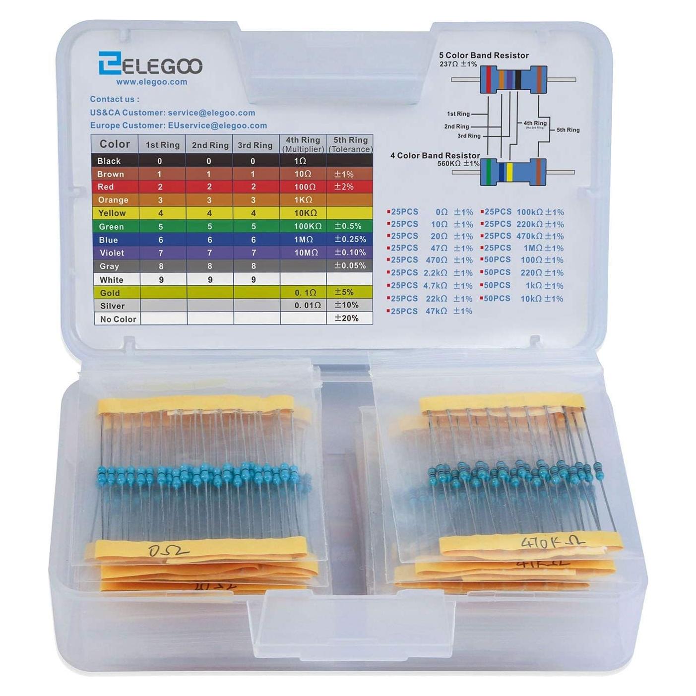 Kit de Resistencias ELEGOO 17 Valores 0-1M Ohm 525 Piezas