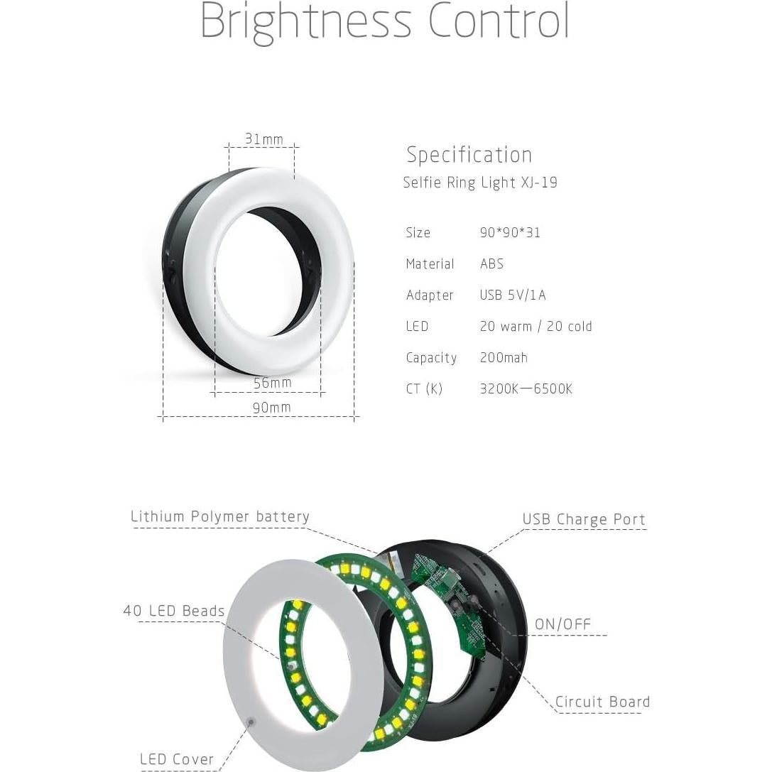 Luz de Anillo para Selfie XINBAOHONG Recargable 40 LED