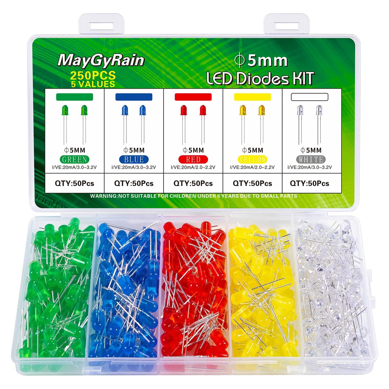 Kit de Diodos LED 5mm Maygyrain 250 Piezas 5 Colores