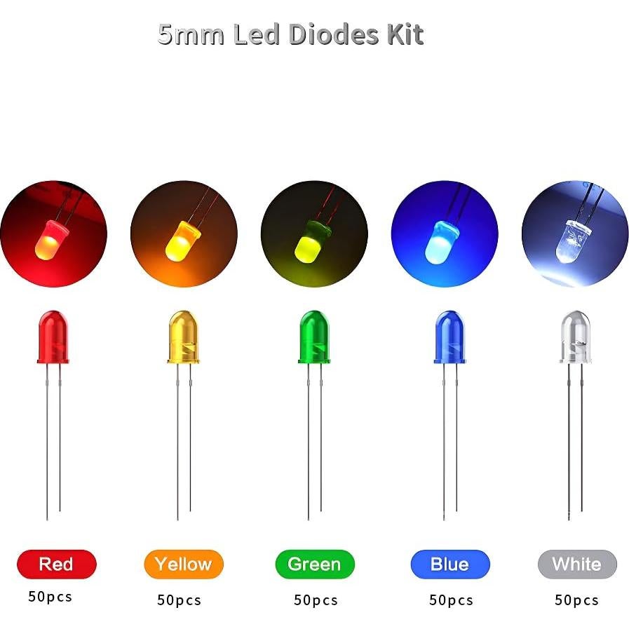 Kit de Diodos LED 5mm Maygyrain 250 Piezas 5 Colores