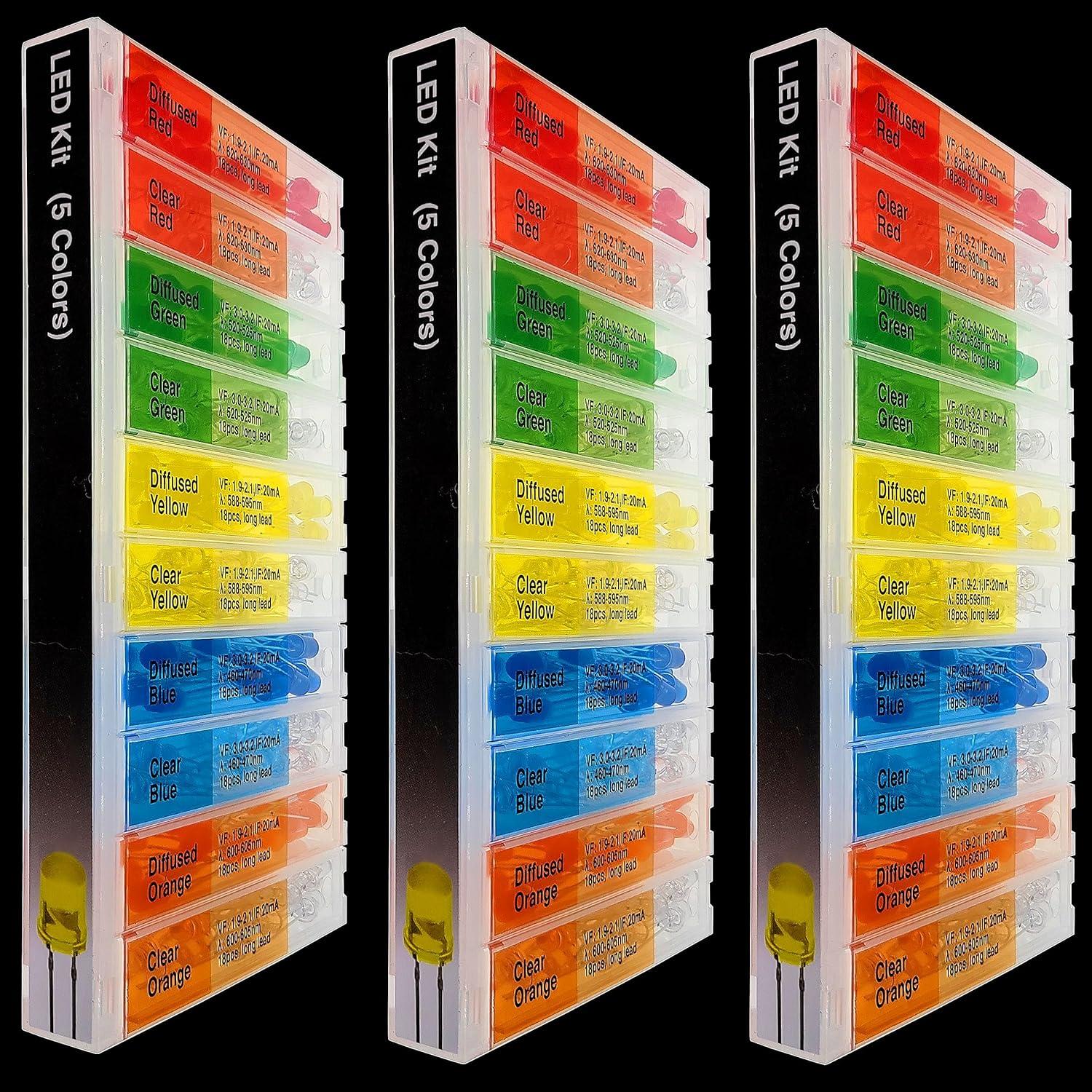 Kit de 180 LEDs de Largo Cable 5mm 10 Tipos 1A Manufacturing