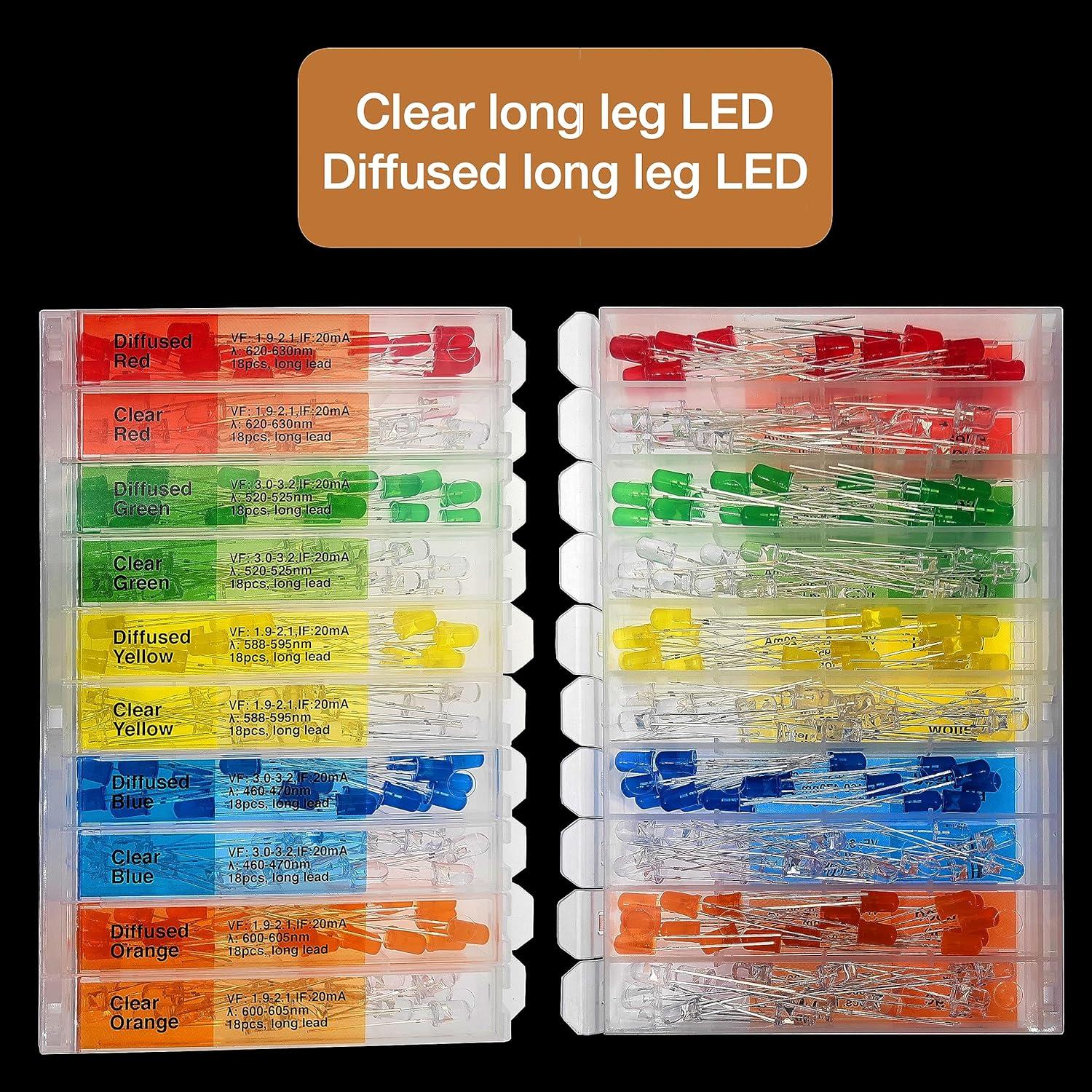 Kit de 180 LEDs de Largo Cable 5mm 10 Tipos 1A Manufacturing