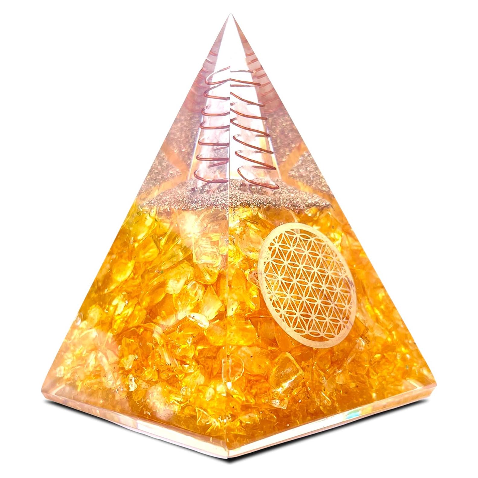 Pirámide de Citrino Orgone Bombay Crystals 10.5cm - Sanación y Meditación