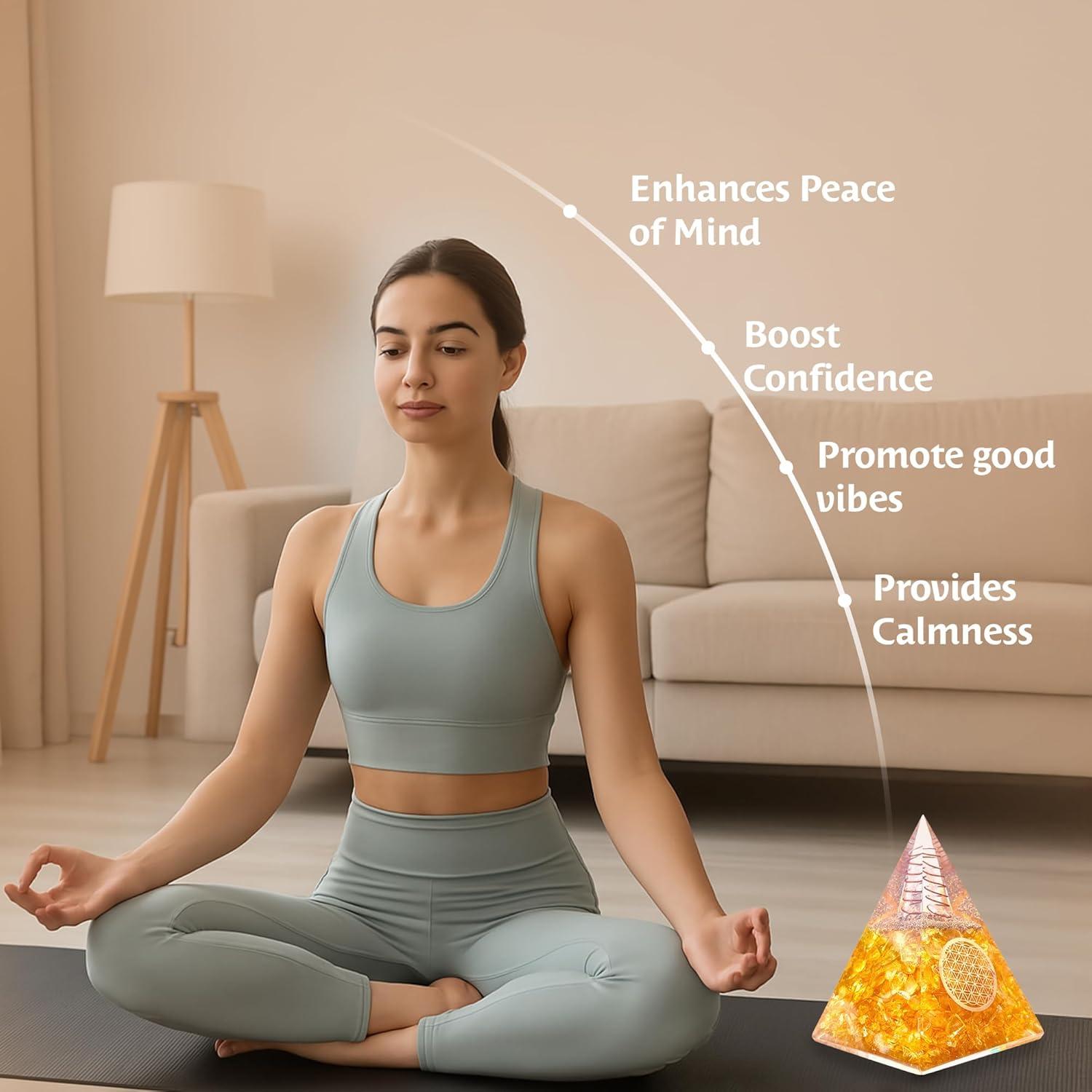 Pirámide de Citrino Orgone Bombay Crystals 10.5cm - Sanación y Meditación