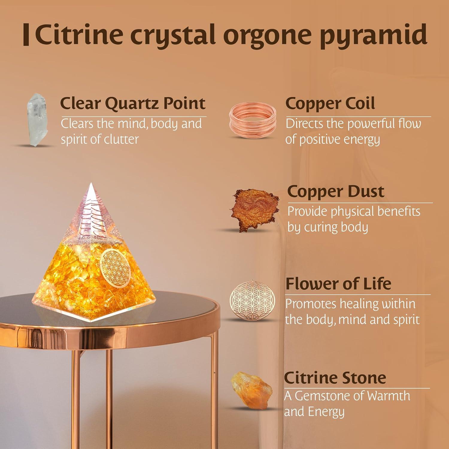Pirámide de Citrino Orgone Bombay Crystals 10.5cm - Sanación y Meditación
