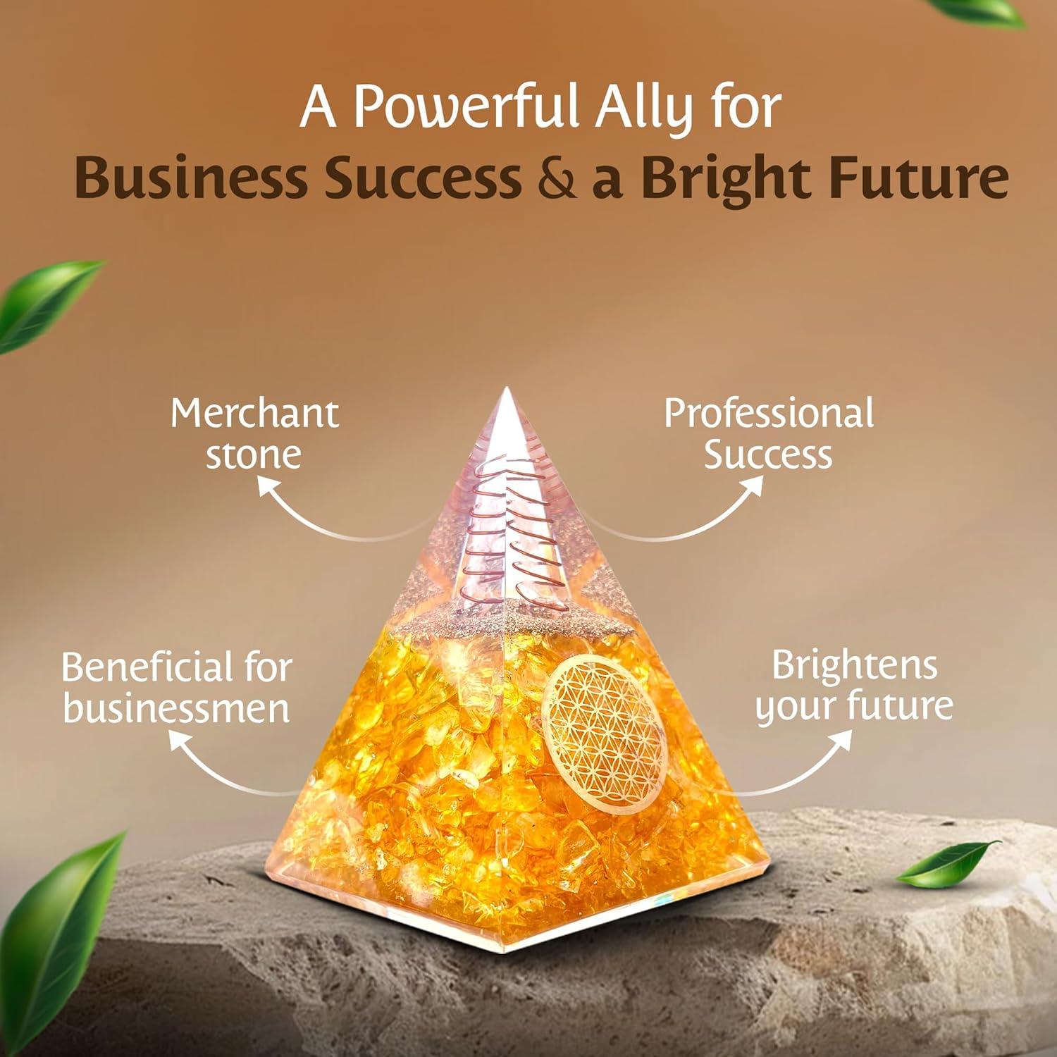 Pirámide de Citrino Orgone Bombay Crystals 10.5cm - Sanación y Meditación