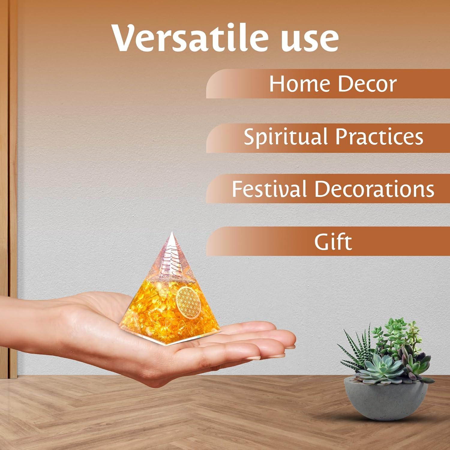 Pirámide de Citrino Orgone Bombay Crystals 10.5cm - Sanación y Meditación