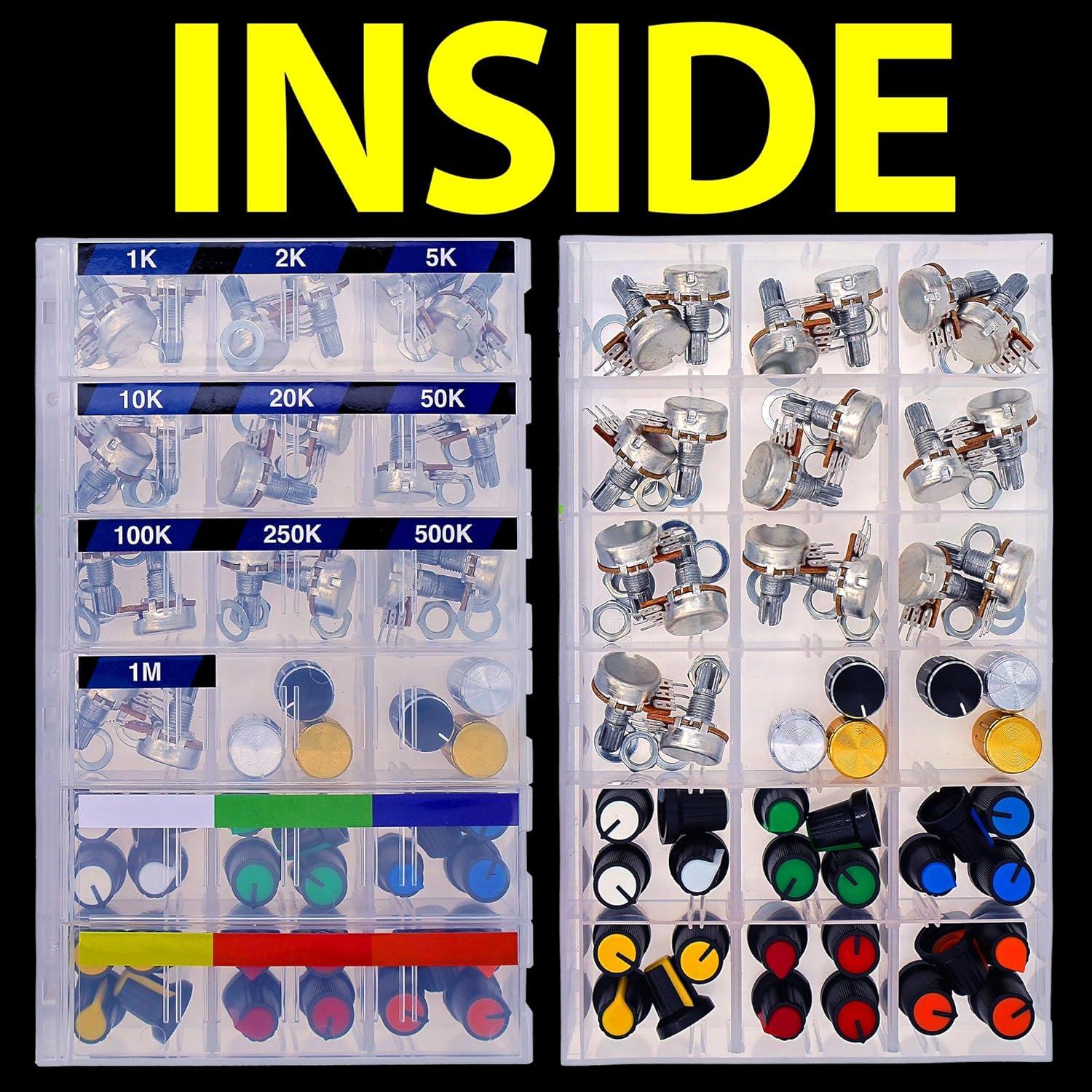 Kit de Potenciómetros 84pcs WH148 1K a 1M con Perillas