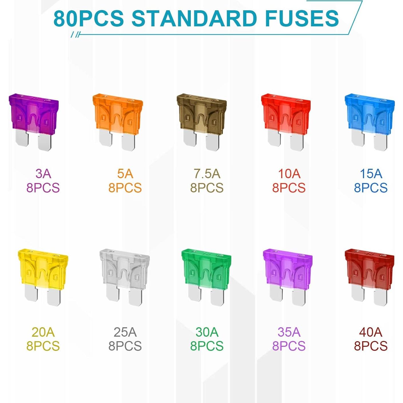 Kit de Fusibles Estándar 80 Piezas YNZDRWA 3A-40A