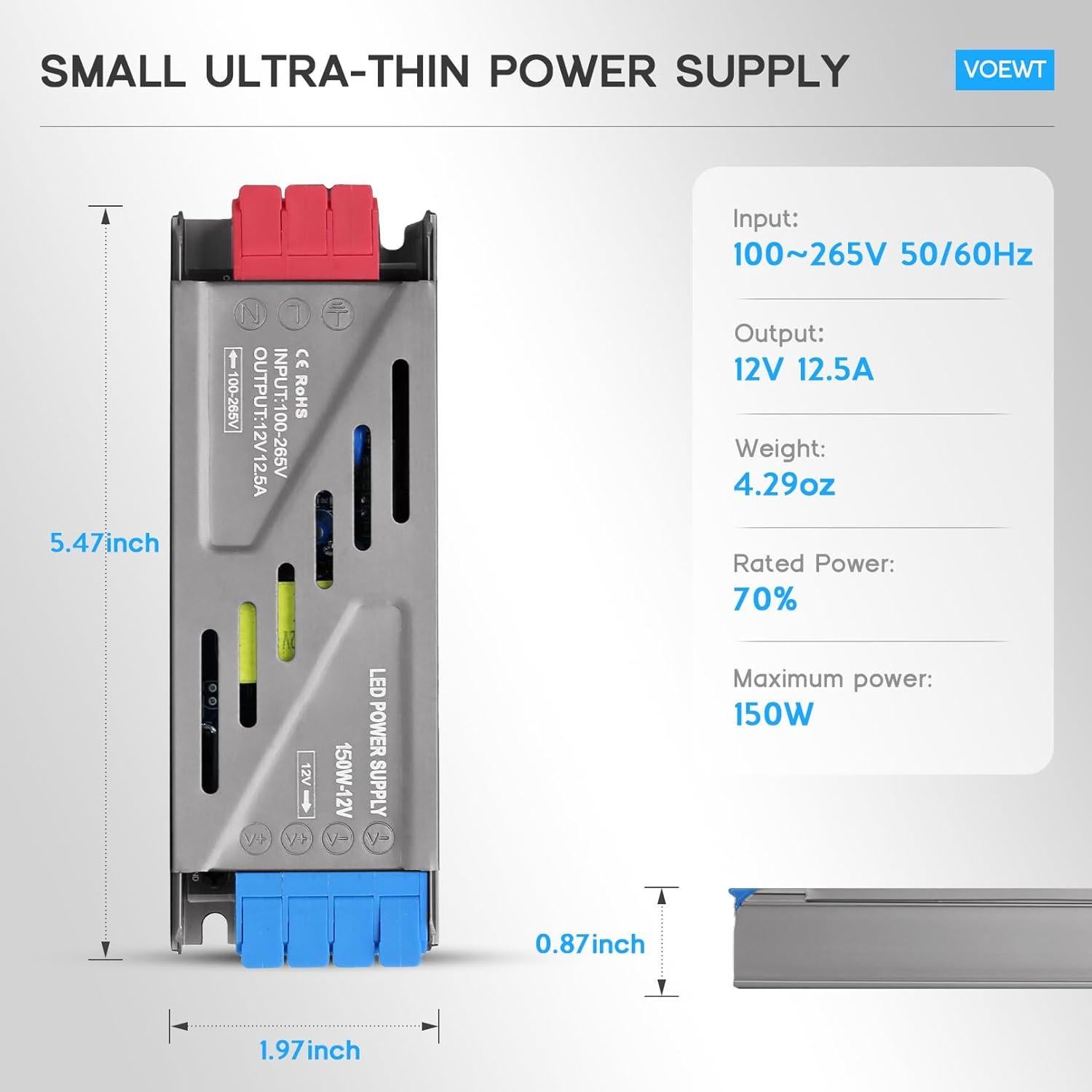 Controlador LED 150W VOEWT 12V Transformador Silencioso