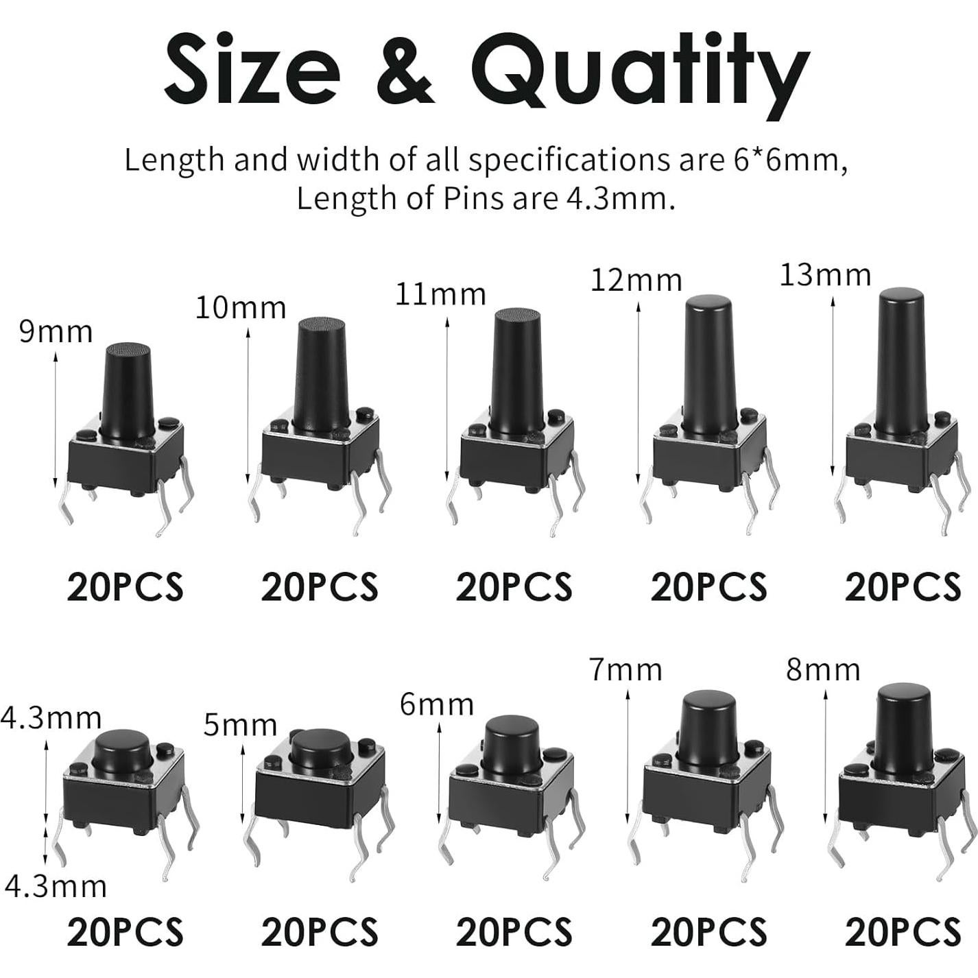 200 Interruptores Táctiles Micro Momentáneos 4 Pines 6x6mm QfwdfcTrenz