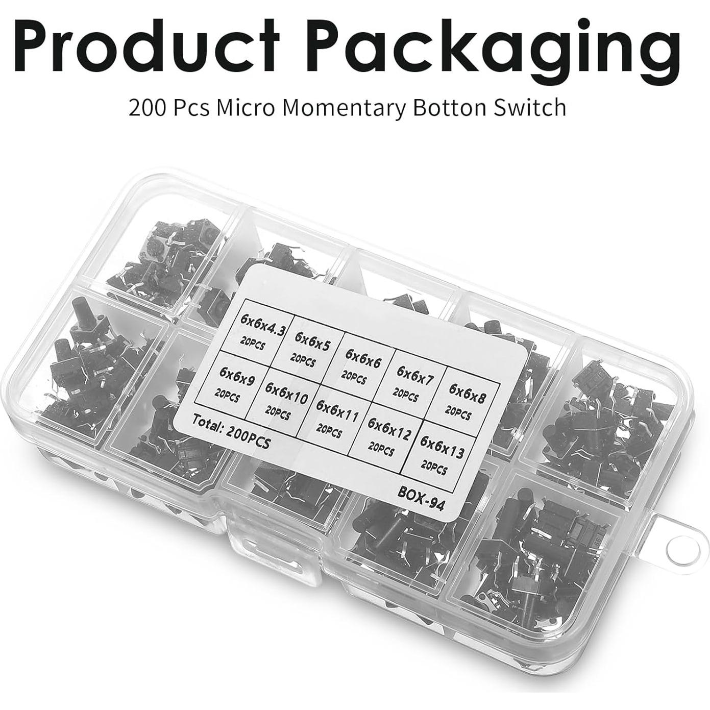 200 Interruptores Táctiles Micro Momentáneos 4 Pines 6x6mm QfwdfcTrenz