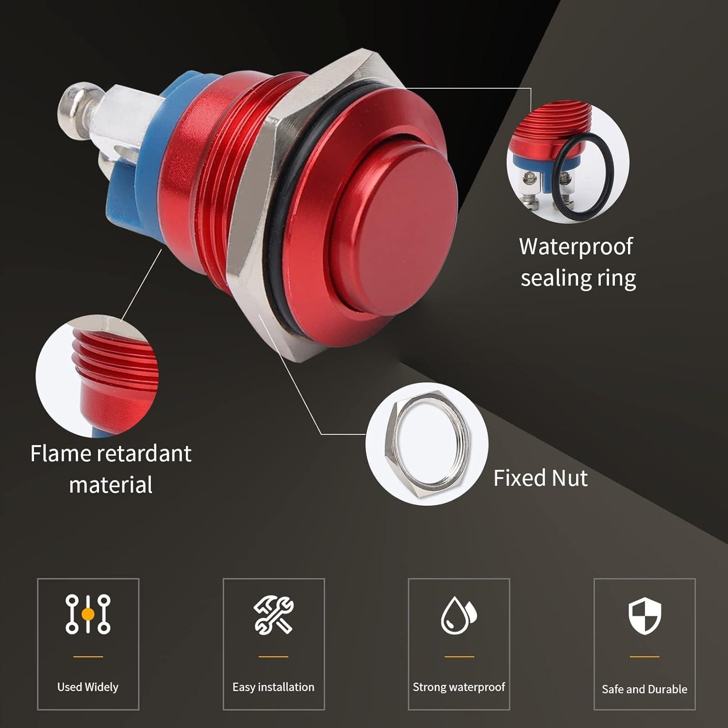 Interruptor de Botón Momentáneo STARELO 16mm Rojo 250V CA 5A