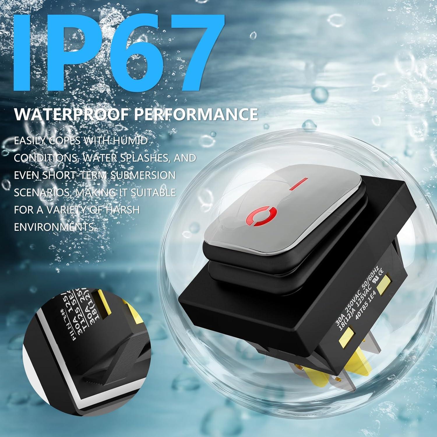 Interruptor de Palanca FILN KCD4 DPST 30A IP67 Rojo 110-220V