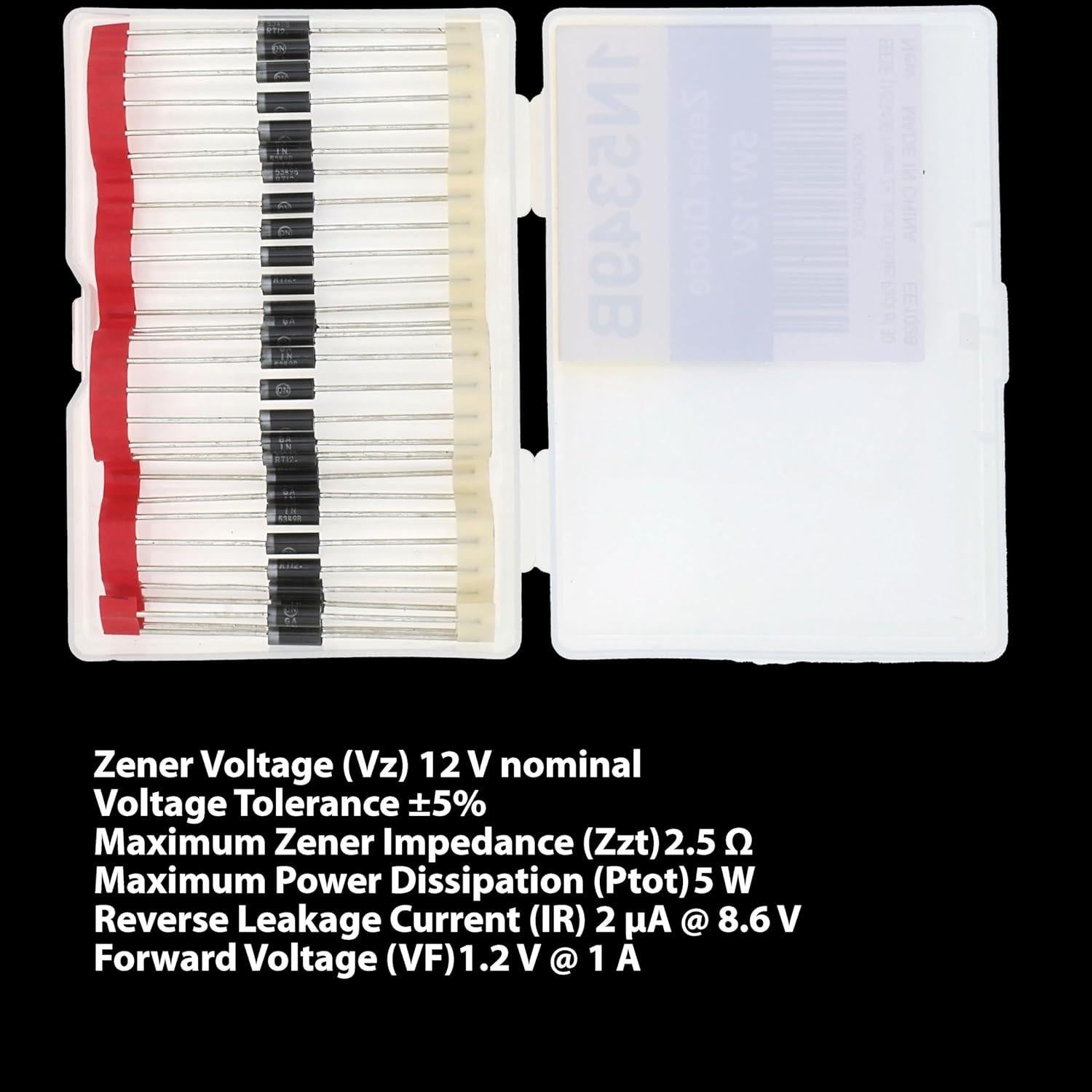 Diodo Zener 1N5349B 12V 5W 30pcs - Regulación de Voltaje