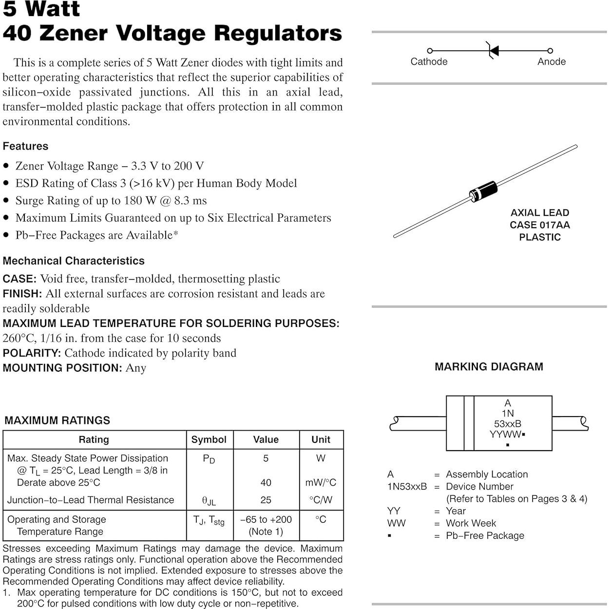Diodo Zener 1N5349B 5W 12V - 10 Piezas HUABAN