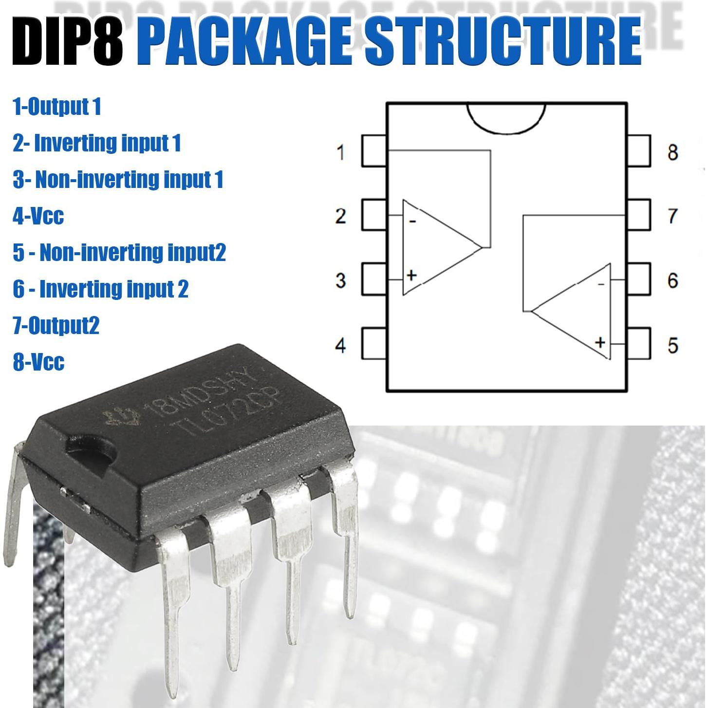 Amplificadores Operacionales BOJACK TL072 JFET Duales DIP8 - Paquete de 20