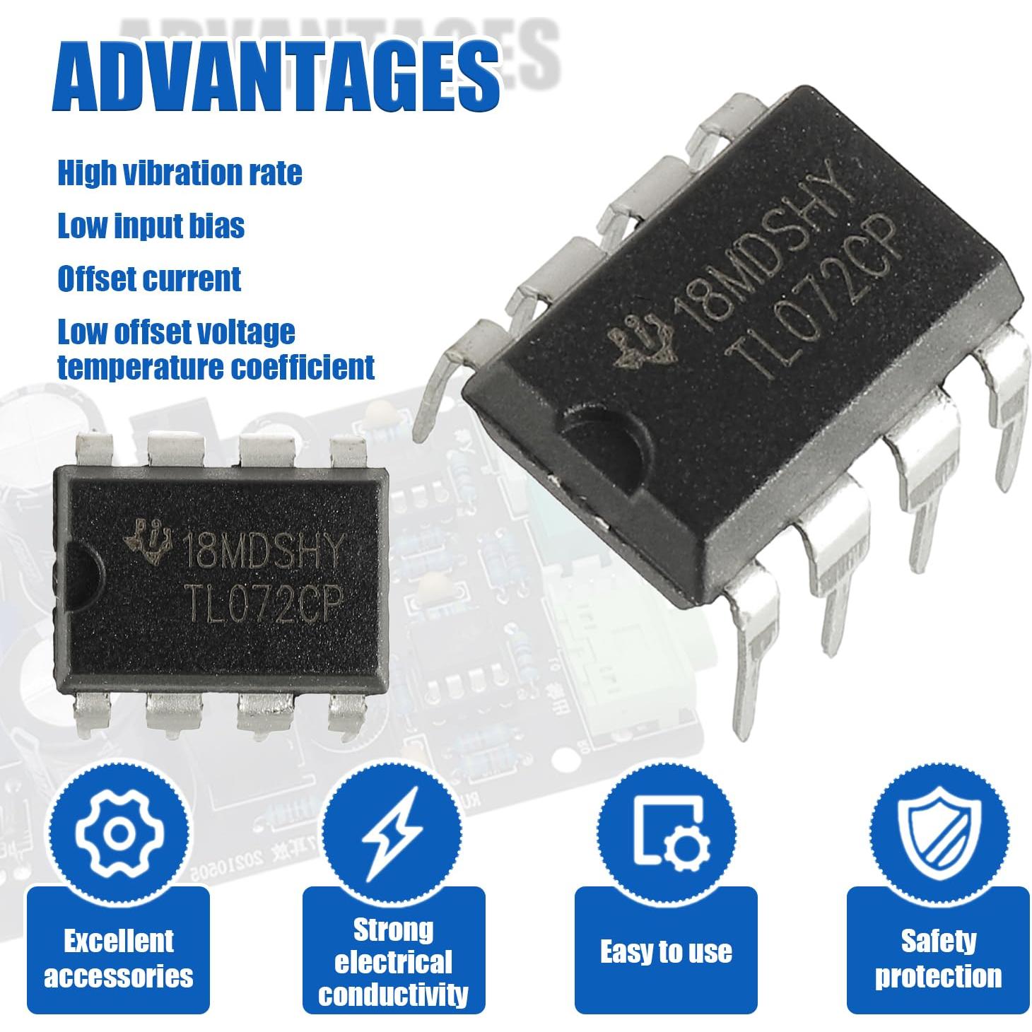 Amplificadores Operacionales BOJACK TL072 JFET Duales DIP8 - Paquete de 20
