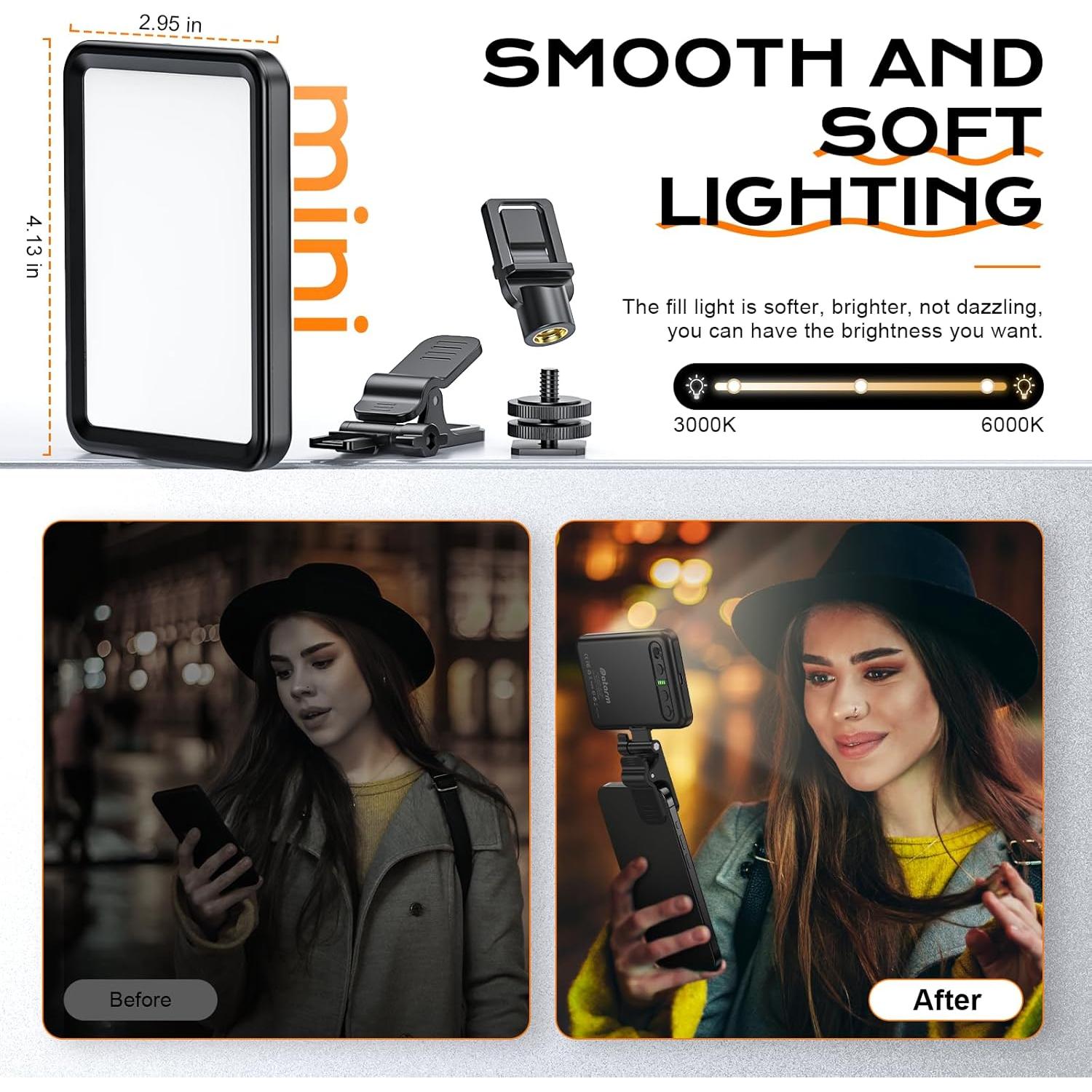 Luz de selfie LED recargable Datarm DT-02 negra 3 modos 10 niveles