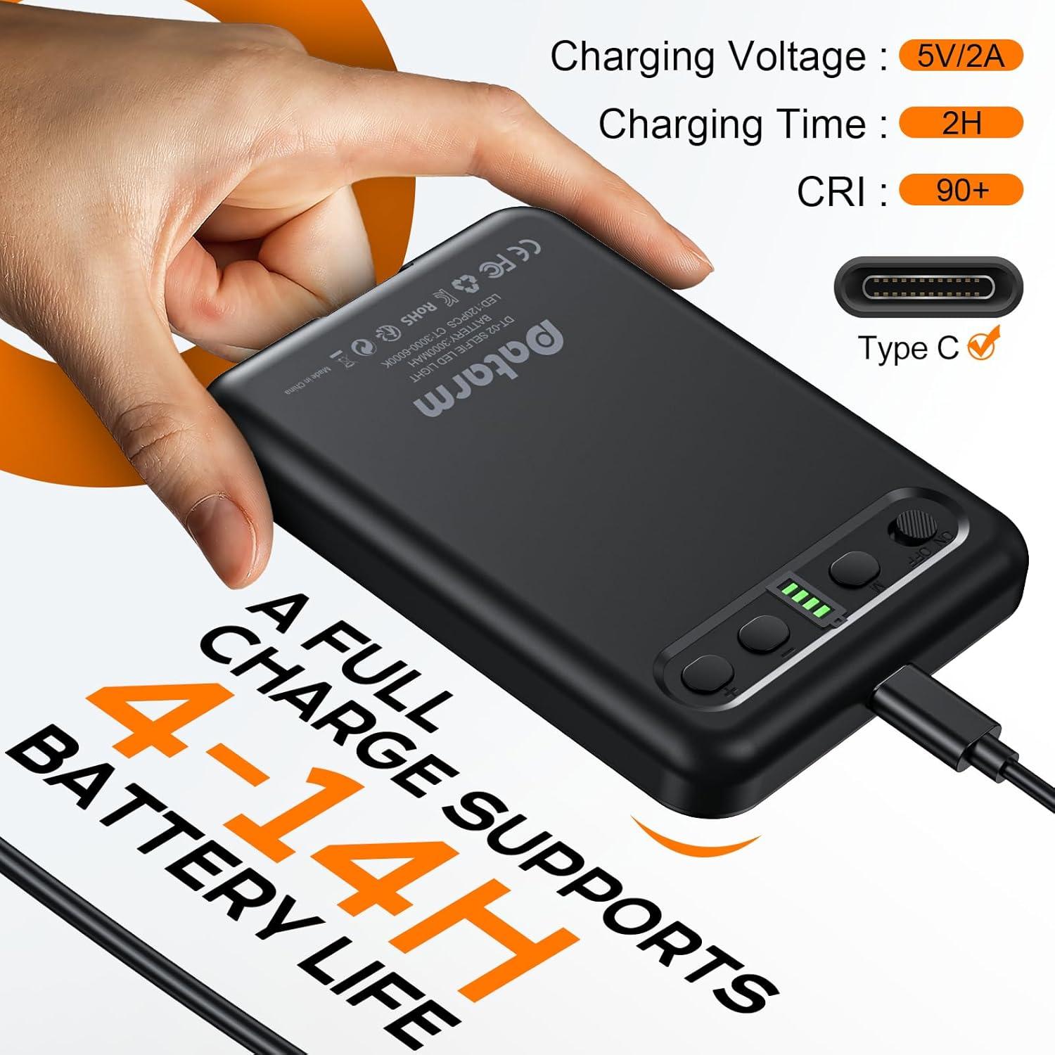 Luz de selfie LED recargable Datarm DT-02 negra 3 modos 10 niveles