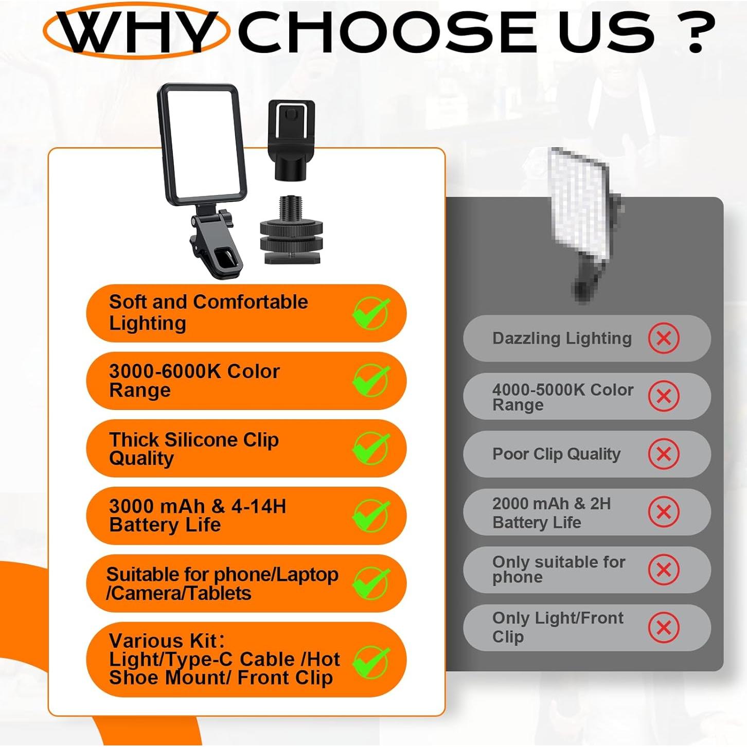 Luz de selfie LED recargable Datarm DT-02 negra 3 modos 10 niveles