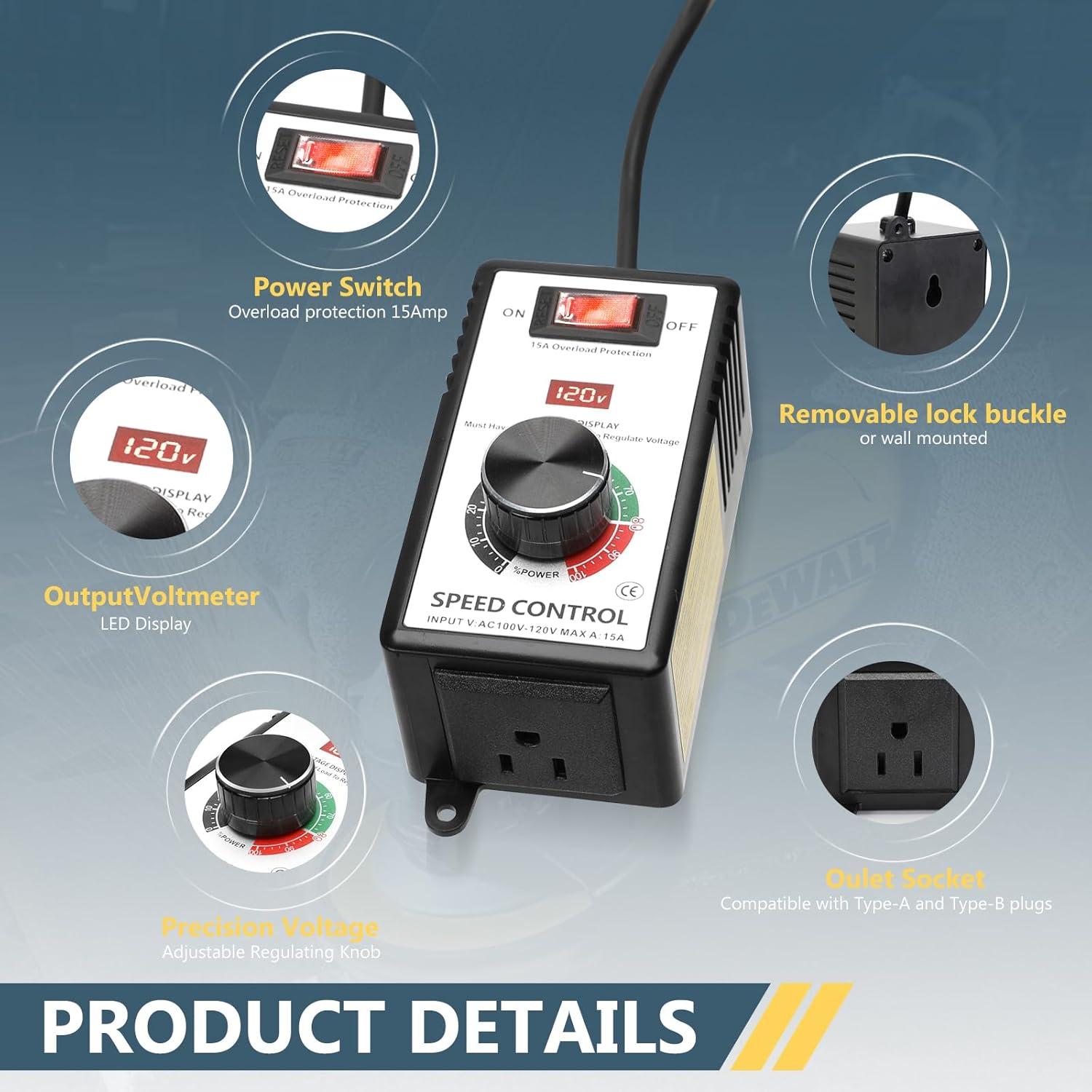 Controlador de Velocidad de Motor AC IGEYAPA 15A 120V con LED