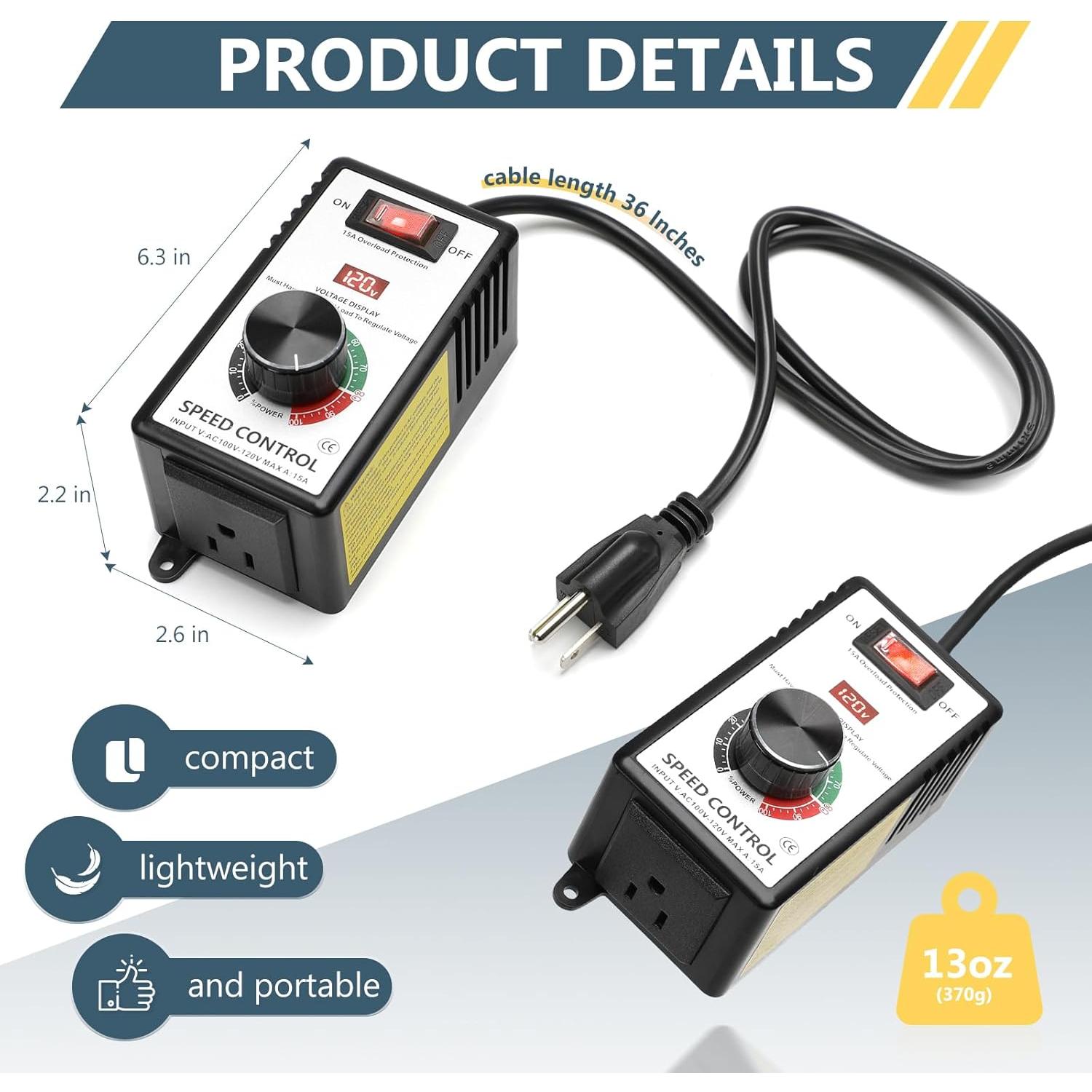 Controlador de Velocidad de Motor AC IGEYAPA 15A 120V con LED