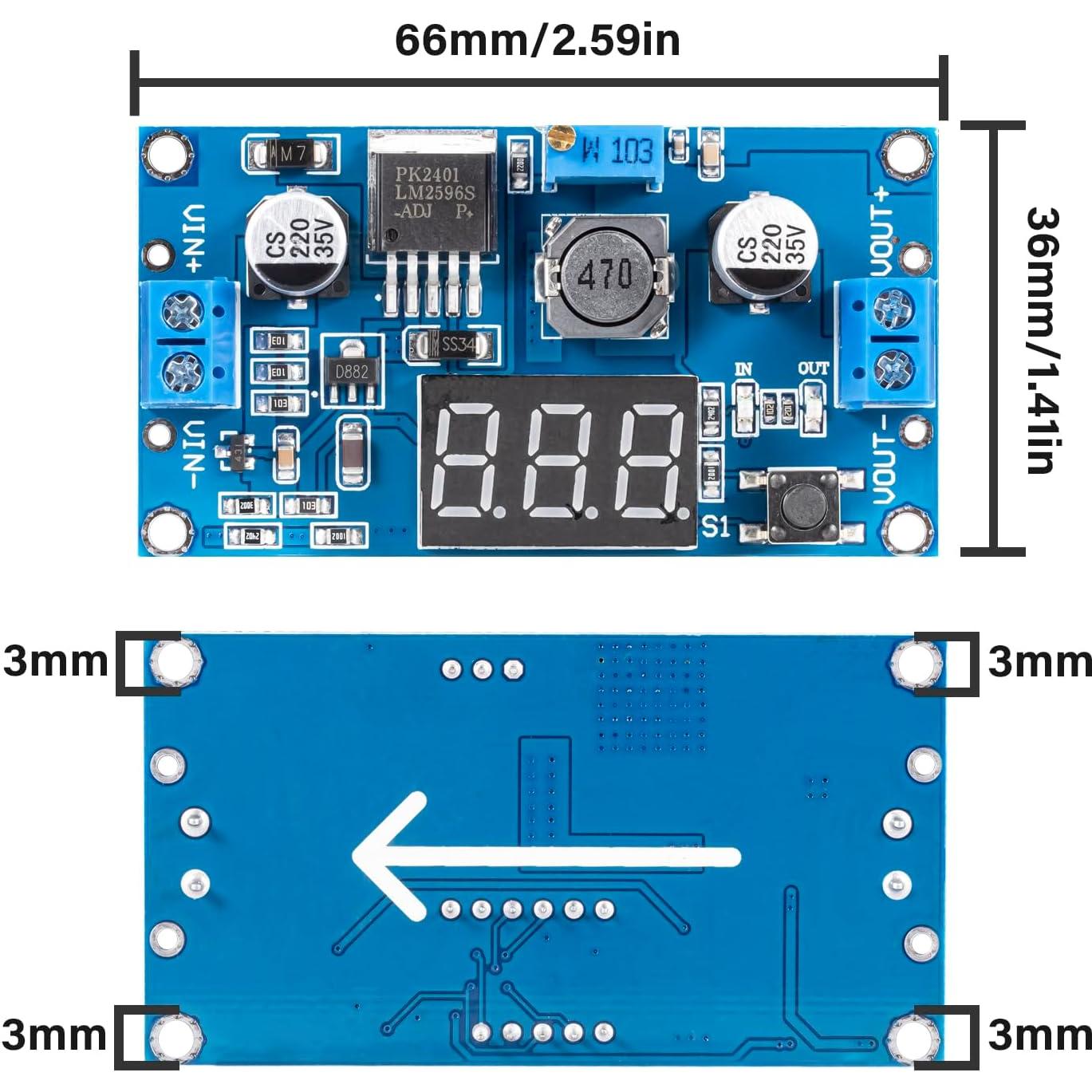 Convertidor Buck DC-DC JTAREA LM2596 Ajustable 4-40V a 1.25-37V 2A