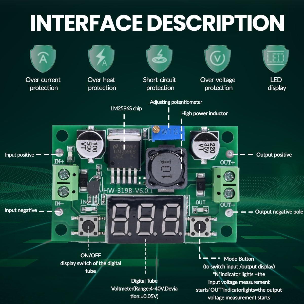 3PCS Convertidor Buck LM2596 Ajustable 4-40V a 1.25-37V