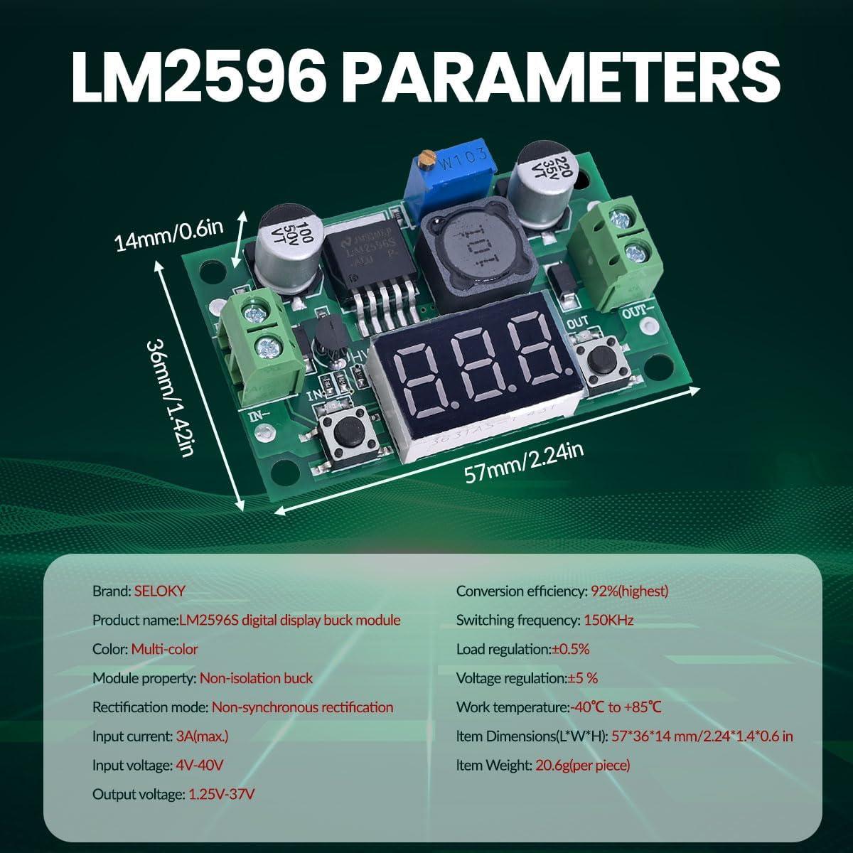 3PCS Convertidor Buck LM2596 Ajustable 4-40V a 1.25-37V