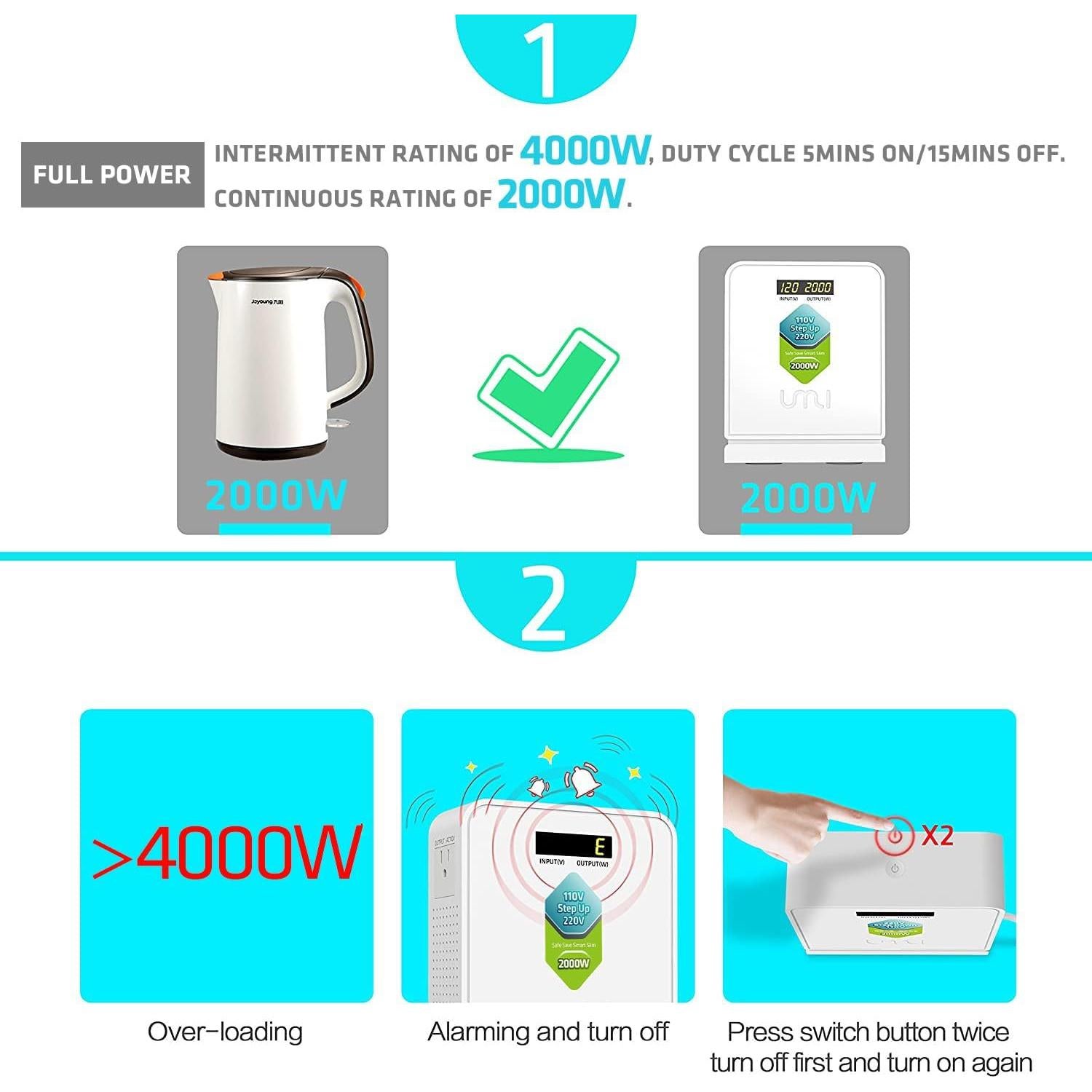 Convertidor de Voltaje UMI 2000W 110V a 220V - Transformador