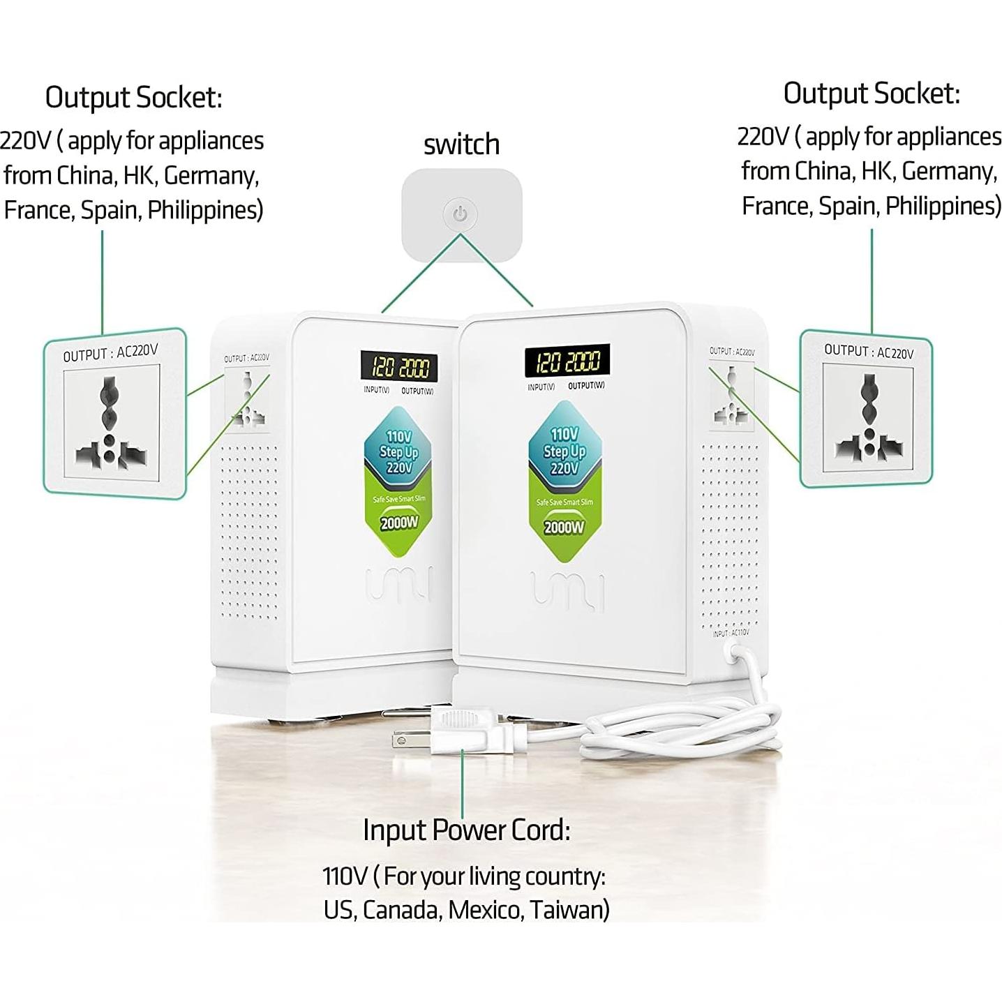 Convertidor de Voltaje UMI 2000W 110V a 220V - Transformador