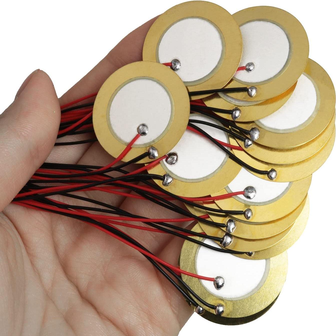 16 Discos Piezo 27mm con Cables para Guitarra y Batería