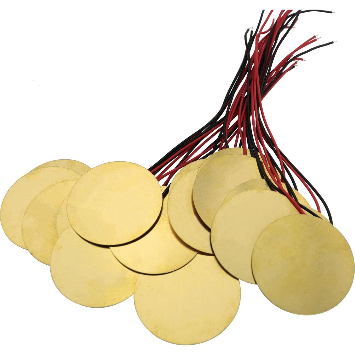 16 Discos Piezo 27mm con Cables para Guitarra y Batería