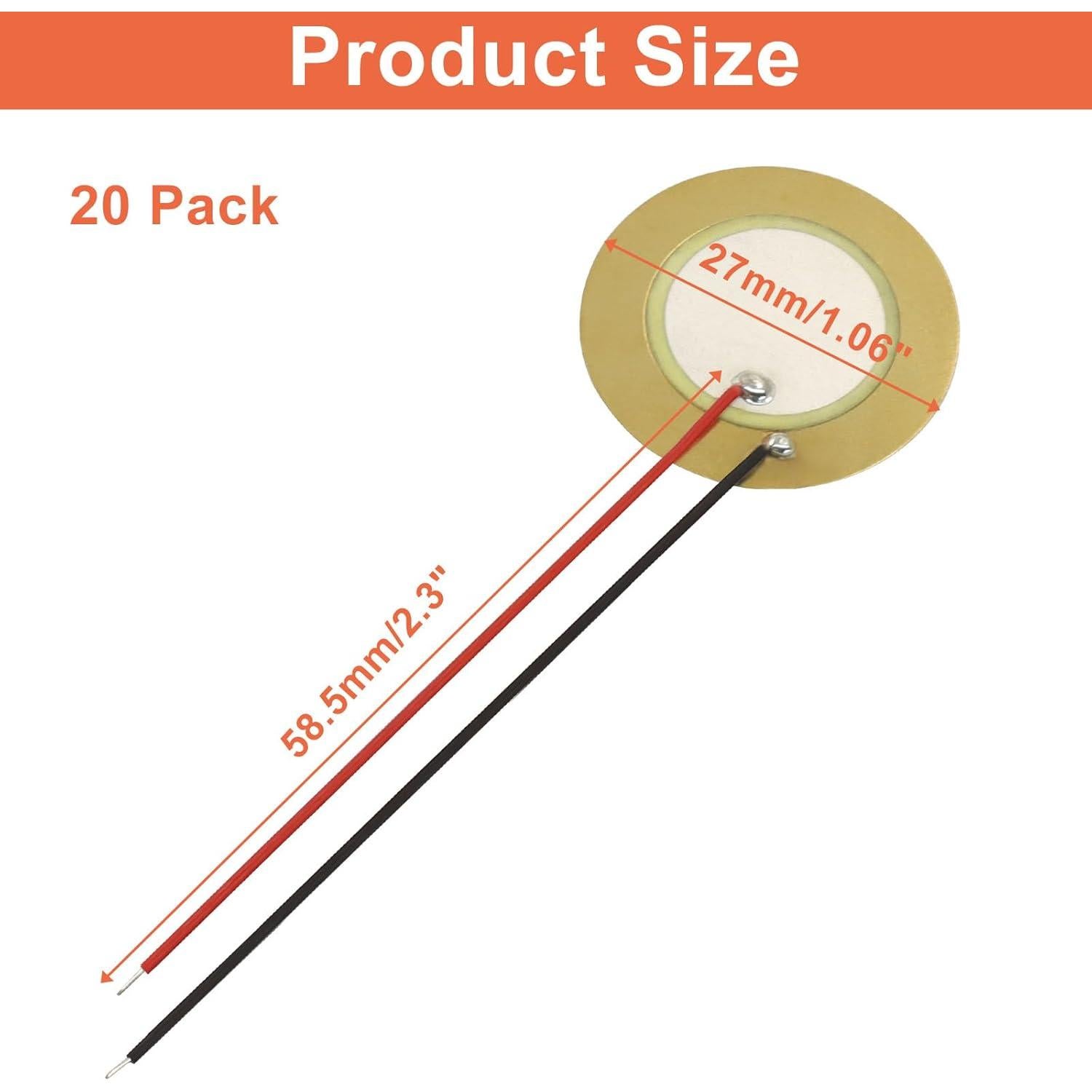 20 Discos Piezoeléctricos 27mm con Cables Piutouyar