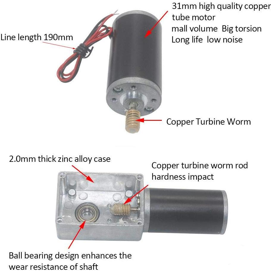 Motor de Engranaje DC 24V FTVOGUE 100-500RPM Eje 8mm