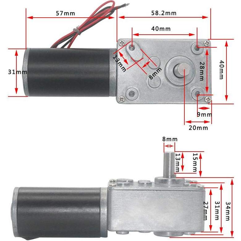 Motor de Engranaje DC 24V FTVOGUE 100-500RPM Eje 8mm