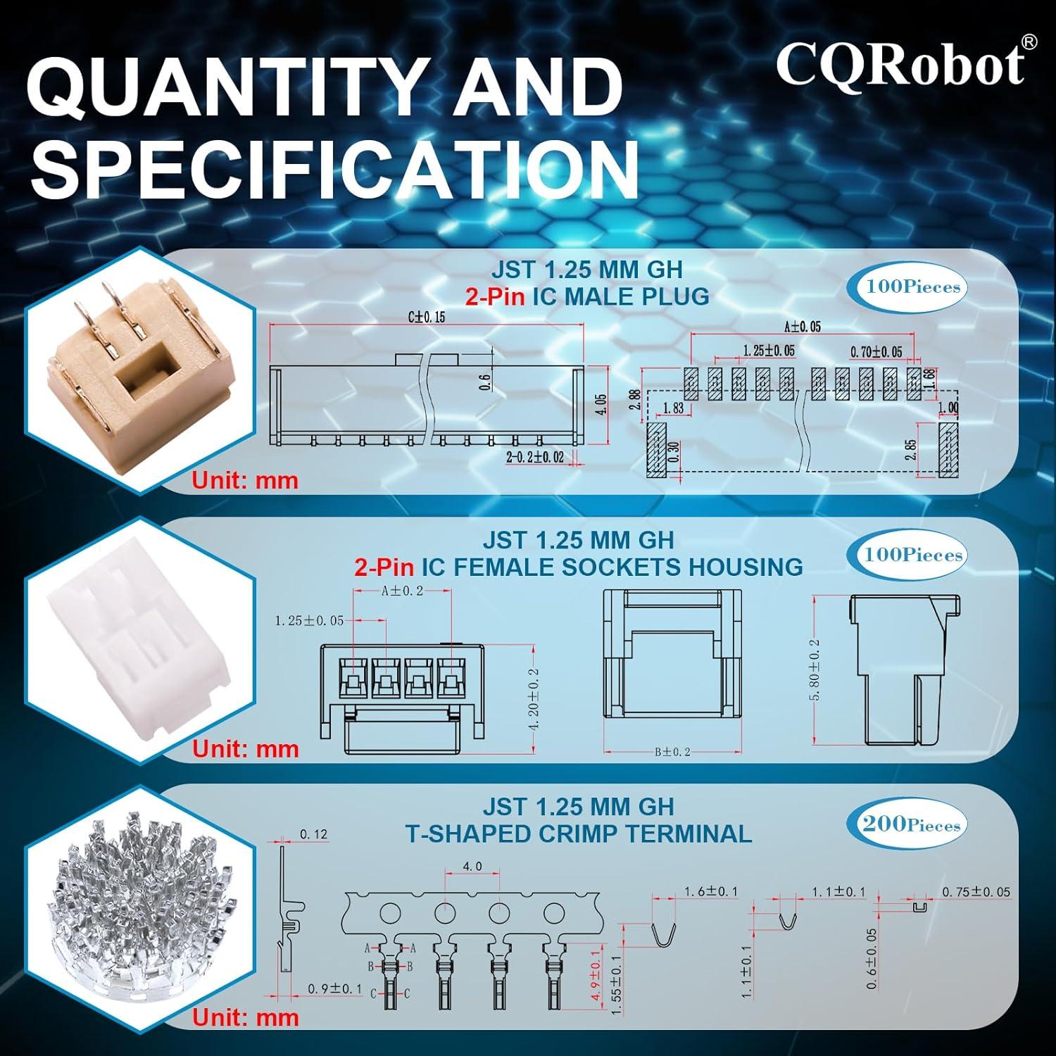 Kit de Conectores JST GH 1.25mm 2-Pin CQRobot - 100 Juegos