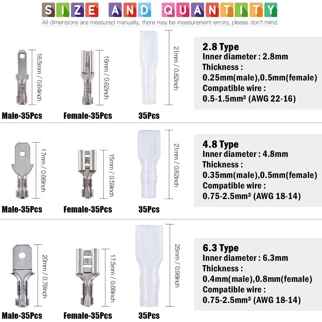 Kit 315Pcs Conectores de Espada Crimpados Glarks 2.8/4.8/6.3mm